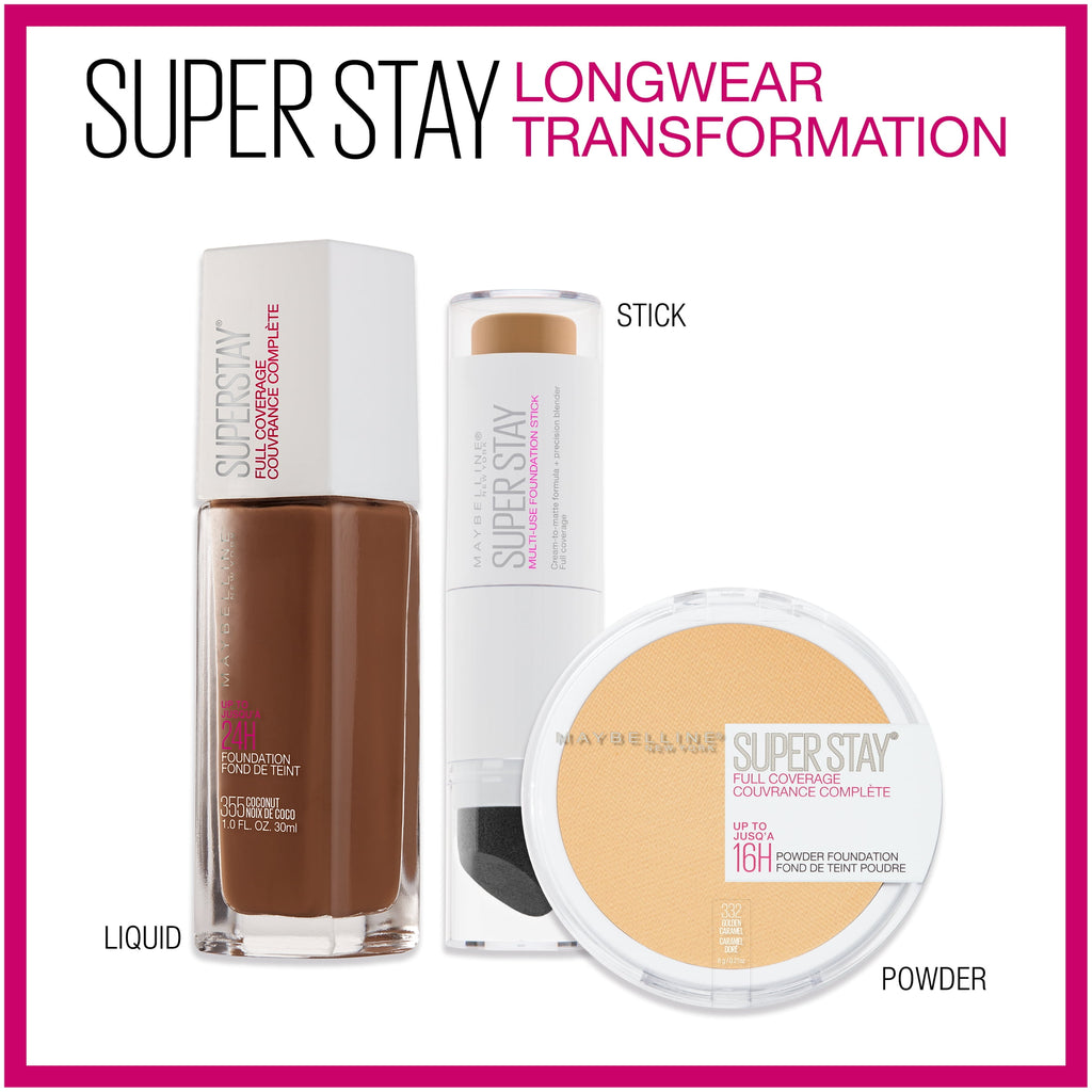 Maybelline Super Stay Full Coverage Powder Foundation Makeup, Matte Finish, Coconut