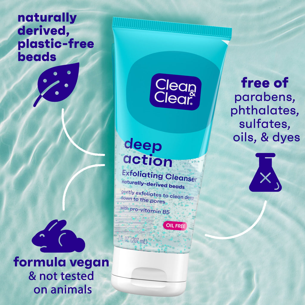 Clean Clear Oil-Free Deep Action Exfoliating Acne Face Wash, Facial Cleanser, 7oz