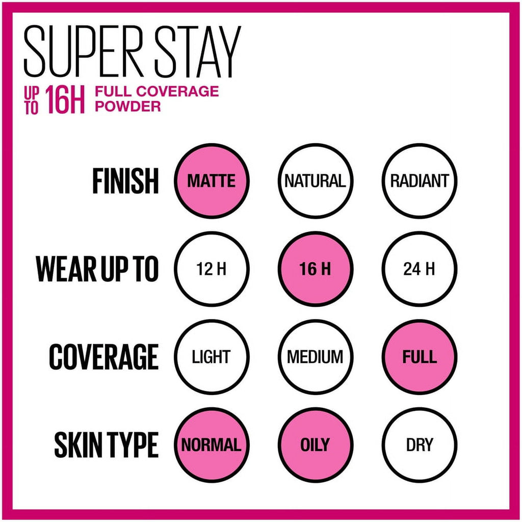 Maybelline Super Stay Full Coverage Powder Foundation Makeup, Matte Finish, Fair Porcelain