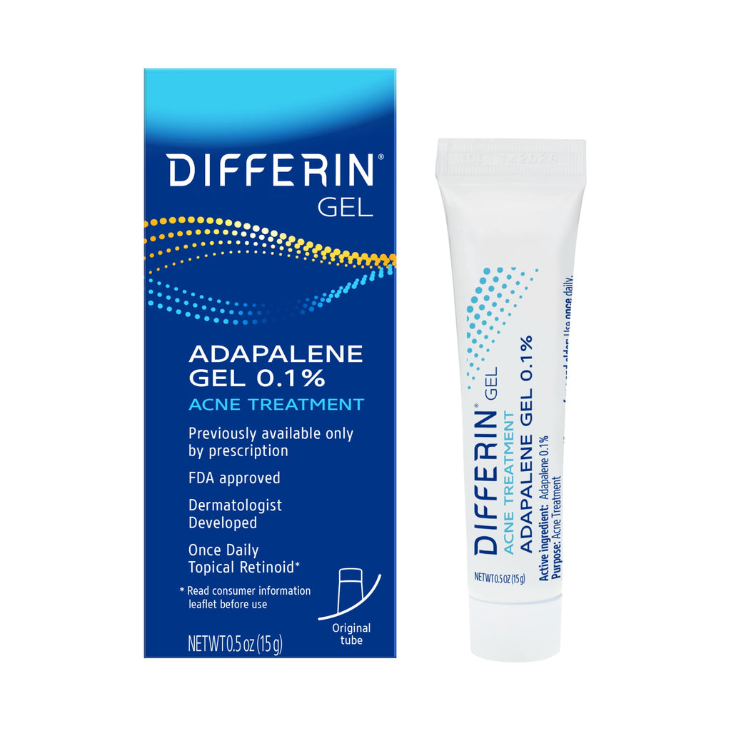 Differin Prescription-Strength Retinoid Acne Treatment Gel for Face with 0.1% Adapalene, Clears & Prevents Acne, Fragrance-Free, 15g Tube