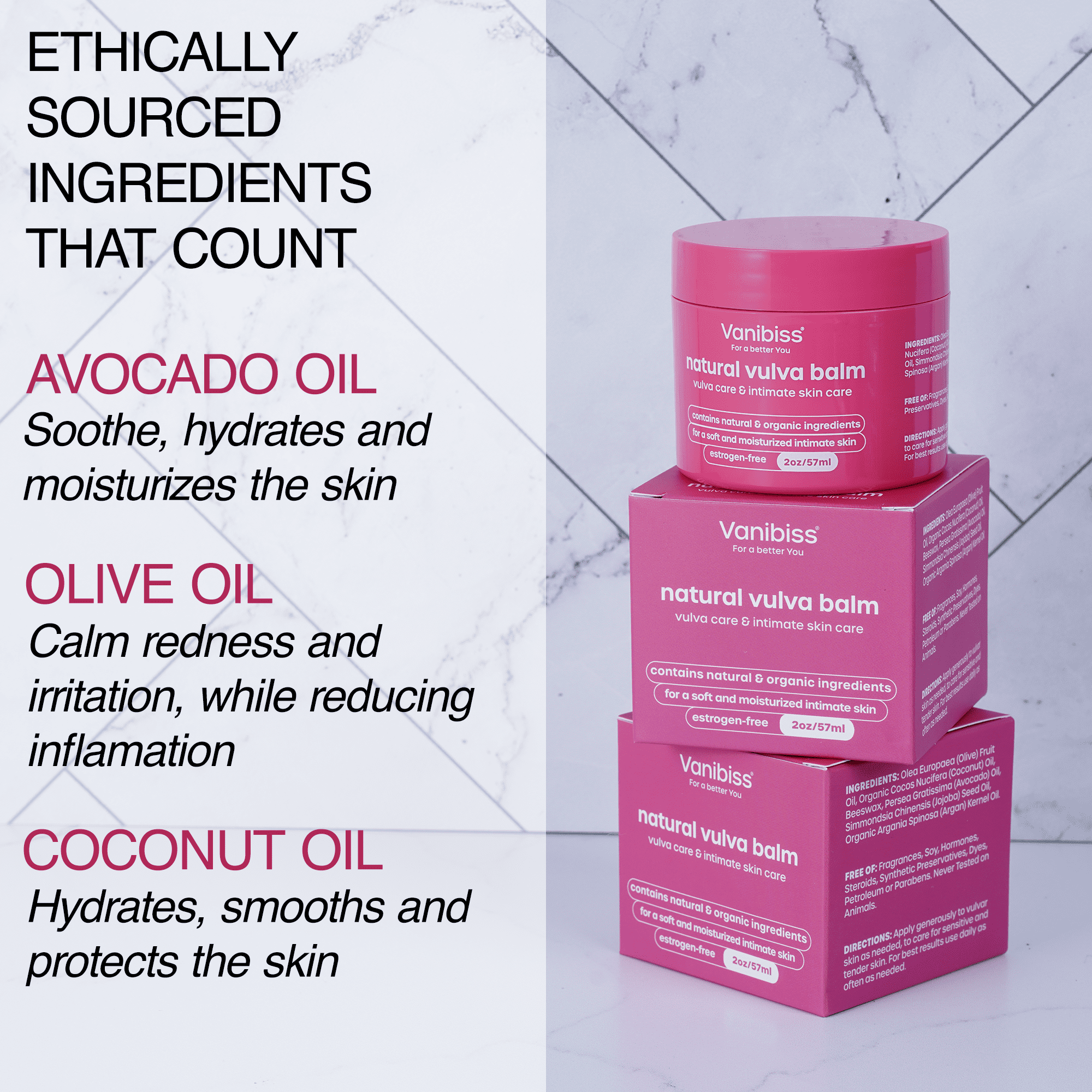 Vanibiss Natural Vulva Balm - Moisturizing Estrogen-Free for Dryness, Redness, Itching, & Irritation 2 oz