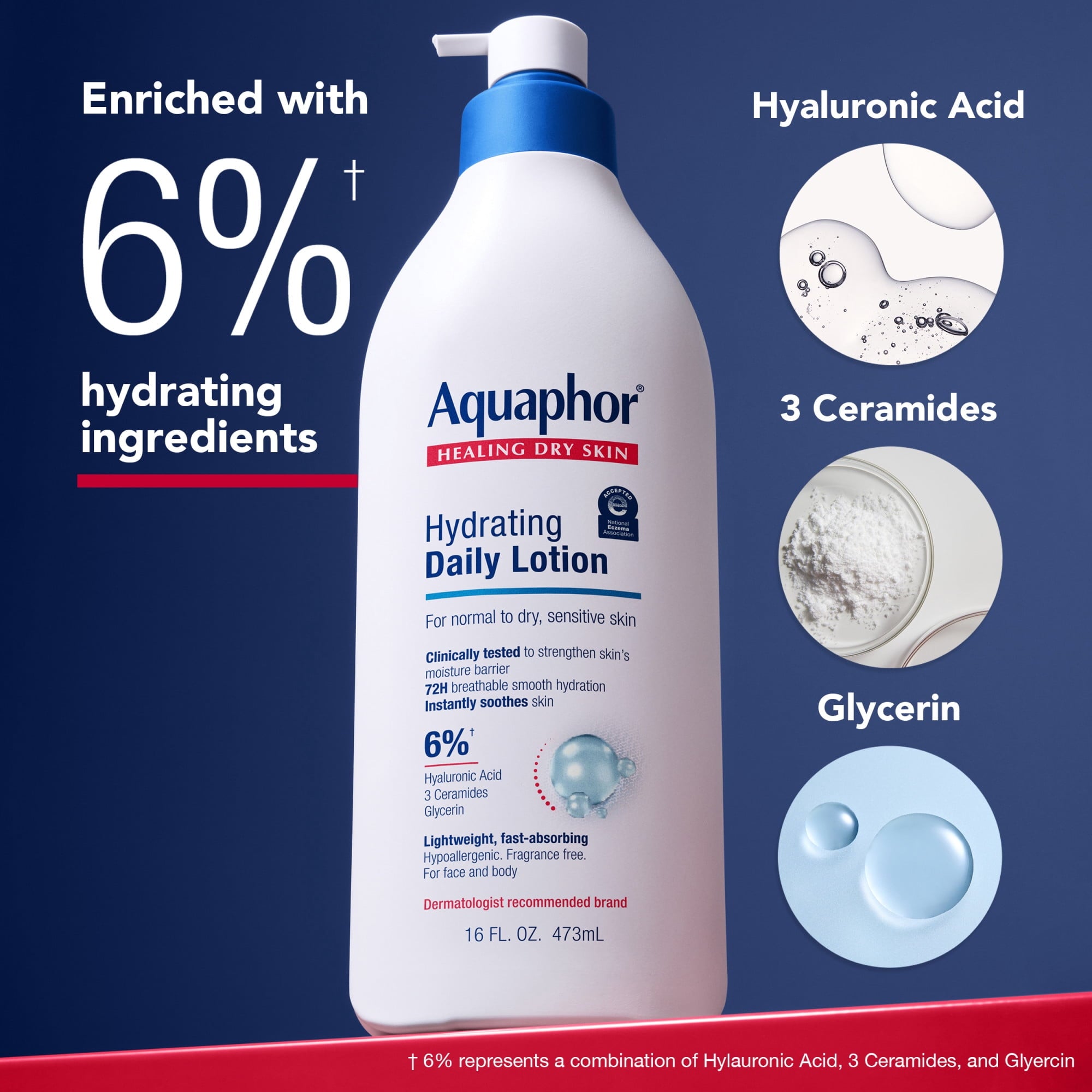 Aquaphor Daily Hydrating Face and Body Lotion, 16 fl oz Pump Bottle