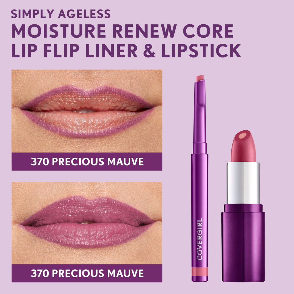 COVERGIRL Simply Ageless Moisture Renew Core Lipstick, 370 Precious Mauve, 0.14 oz