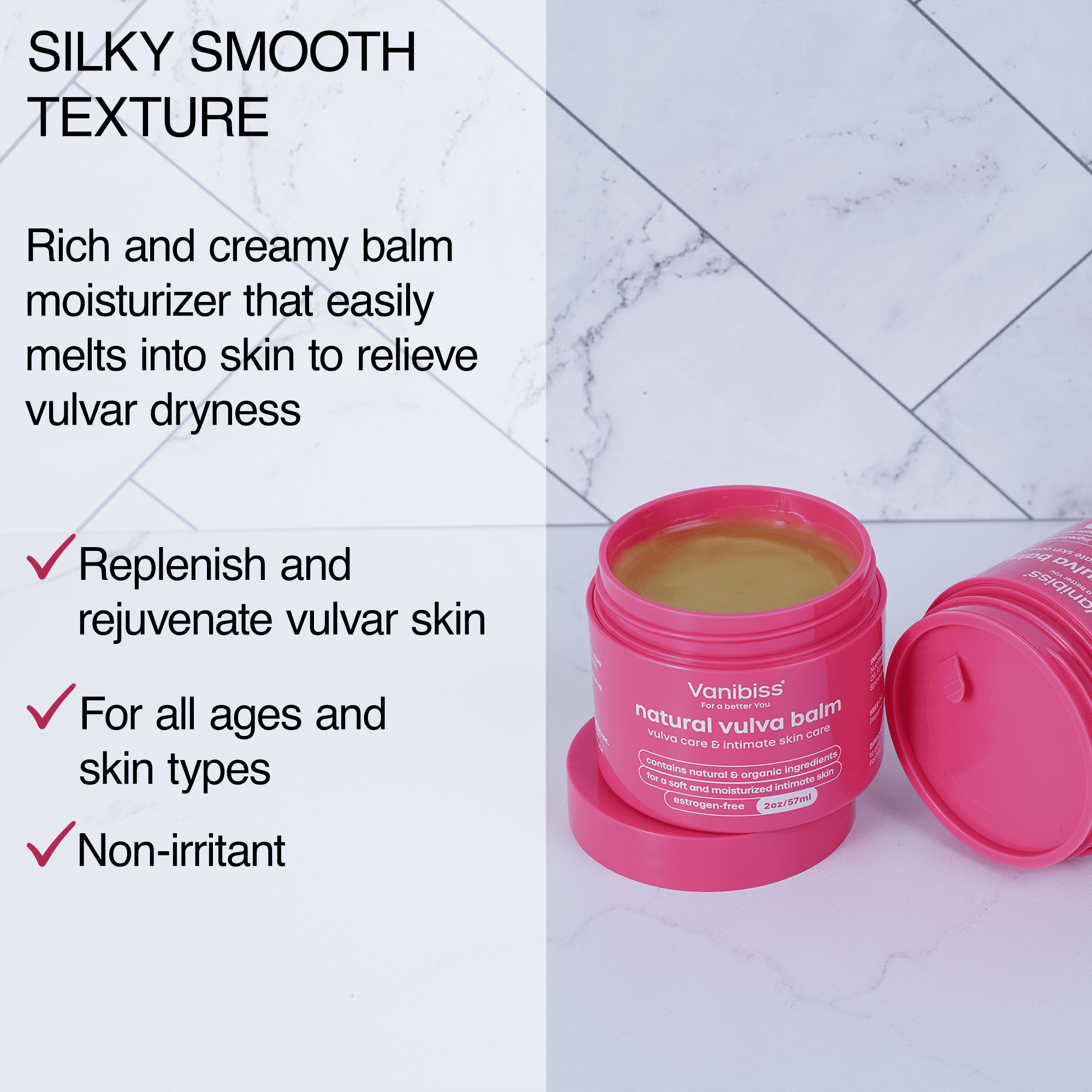 Vanibiss Natural Vulva Balm - Moisturizing Estrogen-Free for Dryness, Redness, Itching, & Irritation 2 oz