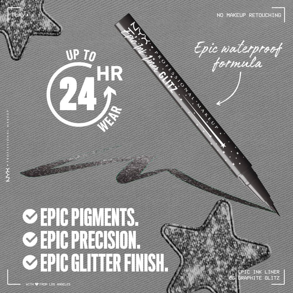 NYX Professional Makeup Epic Ink Glitz, Metallic Liquid Eyeliner, Graphite Glitz, 0.03 fl oz