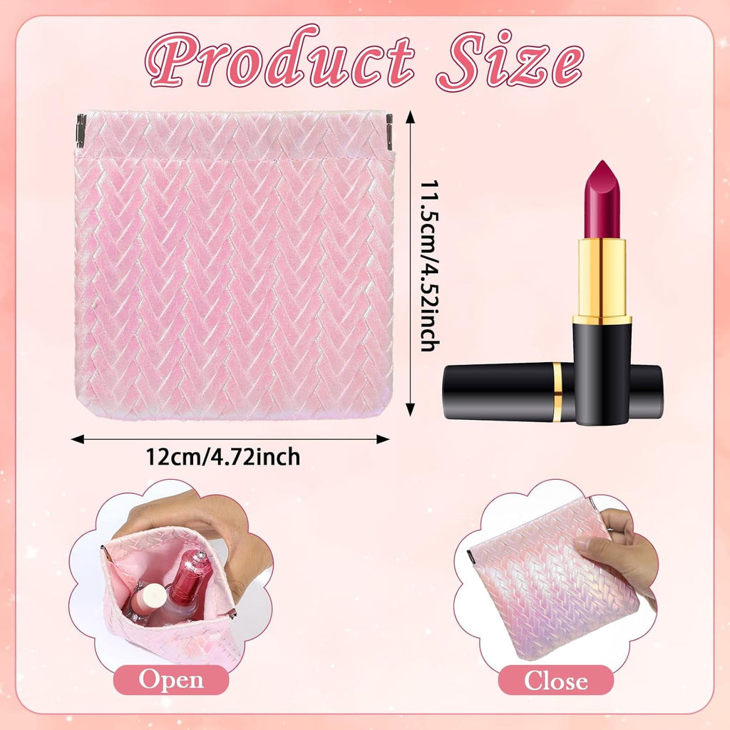 4PCS Snap Closure Pouches, Gradient Leather Pocket Cosmetic Pouch Organizer, Portable Travel Pouchic for Cosmetics Earphones Jewelry (Glitter)