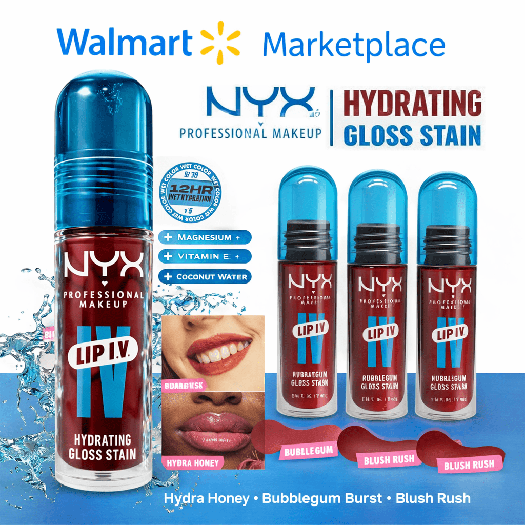 NYX Professional Makeup Lip I.V. Hydrating Gloss Stain, Vitamin-Infused, Assorted Shades