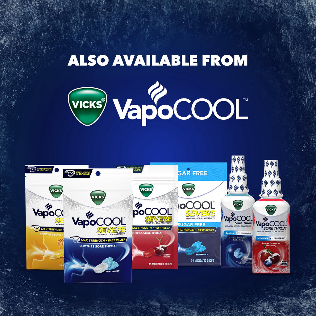 Vicks VapoCOOL SEVERE Medicated Sore Throat Drops, Menthol, Winterfrost Flavor, 45 count