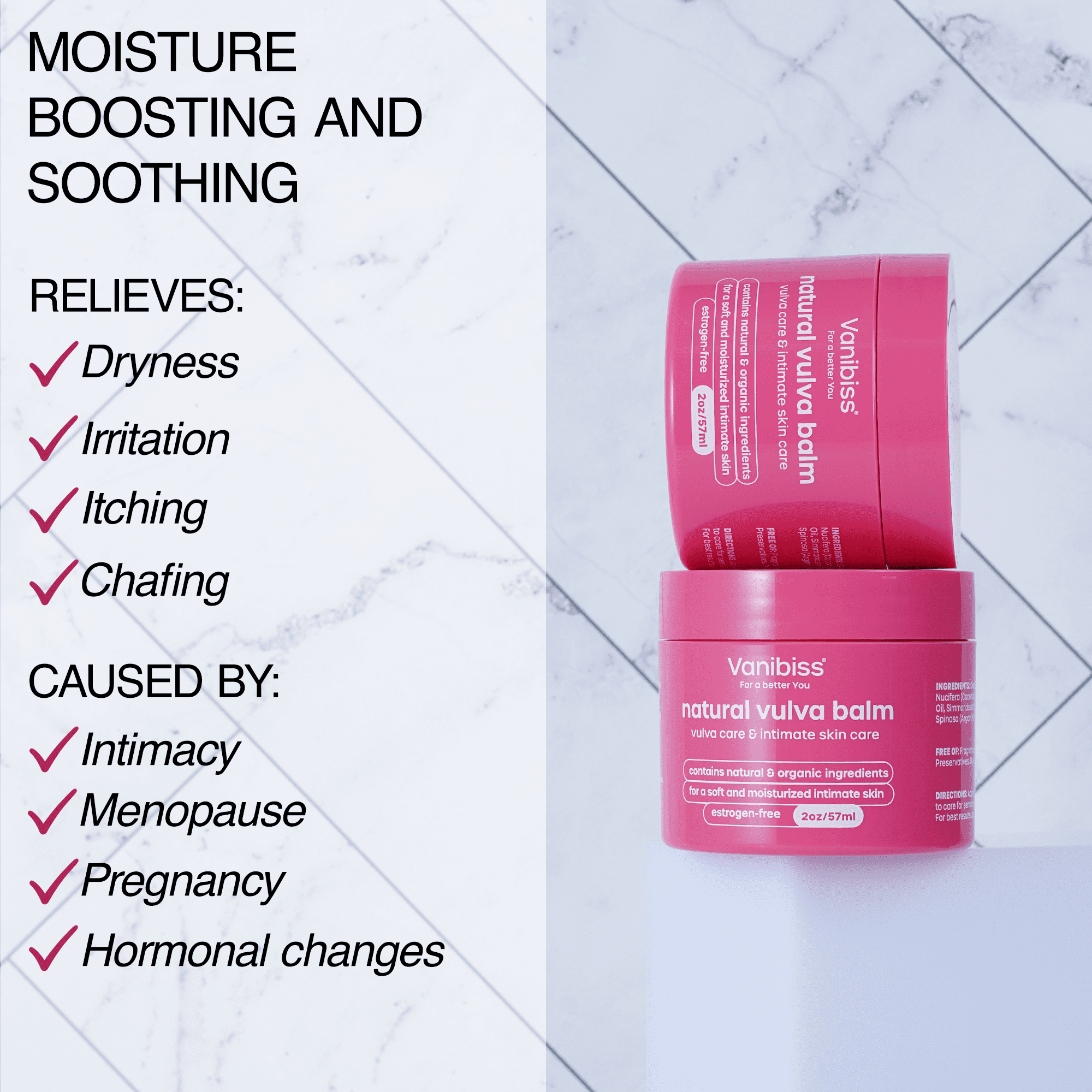 Vanibiss Natural Vulva Balm - Moisturizing Estrogen-Free for Dryness, Redness, Itching, & Irritation 2 oz