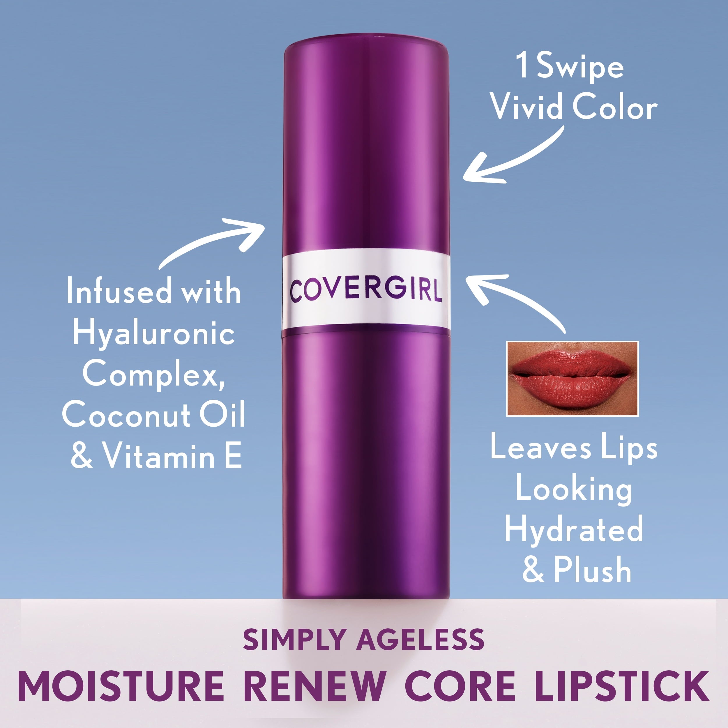 COVERGIRL Simply Ageless Moisture Renew Core Lipstick, 370 Precious Mauve, 0.14 oz