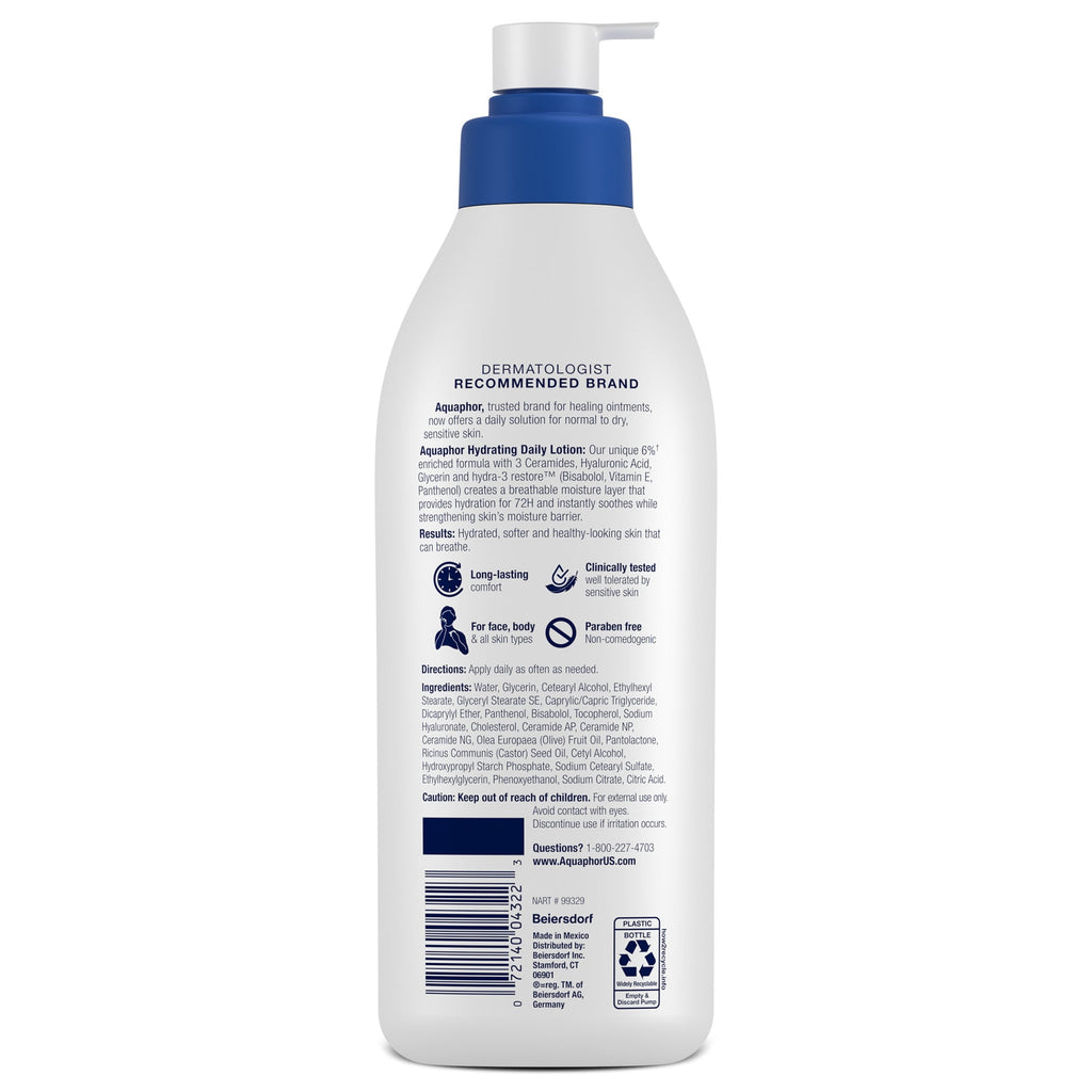 Aquaphor Daily Hydrating Face and Body Lotion, 16 fl oz Pump Bottle