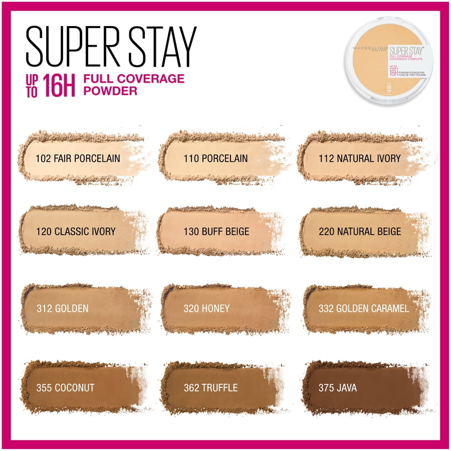 Maybelline Super Stay Full Coverage Powder Foundation Makeup, Matte Finish, Golden Caramel