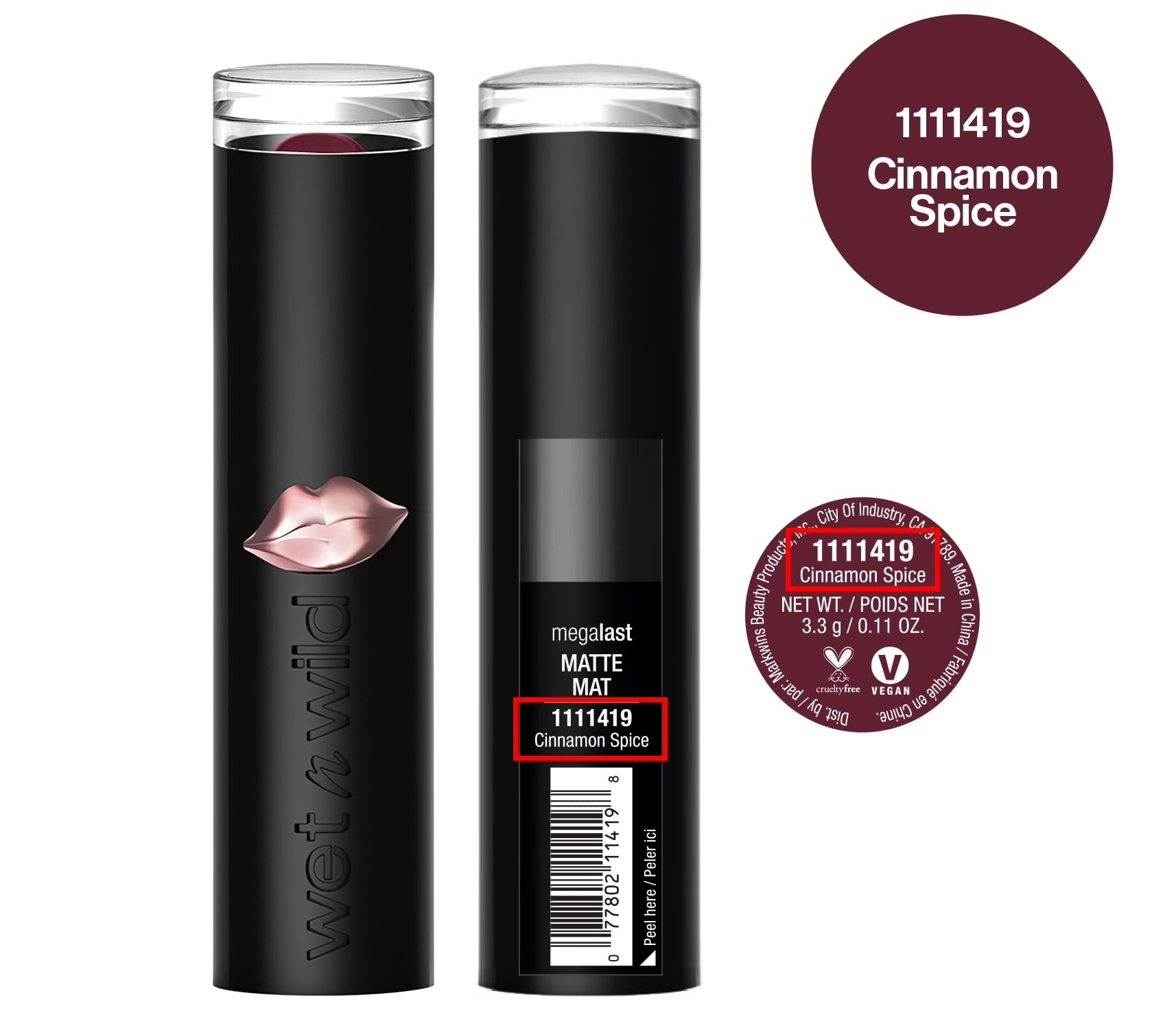 (4 pack) wet n wild MegaLast, Matte Lip Color, 1111419 Cinnamon Spice, 0.11 oz (3.3 g)