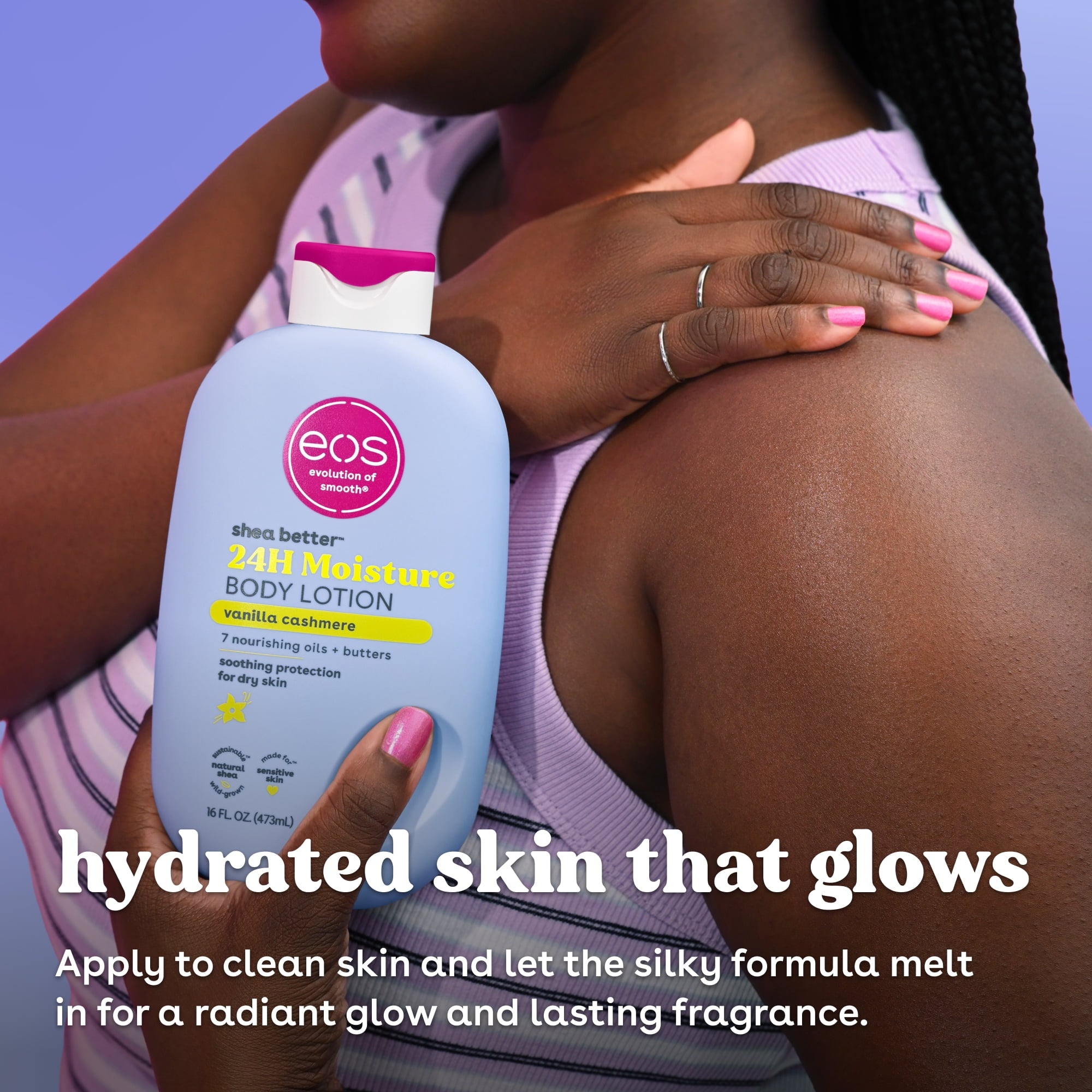 eos Shea Better 24H Moisture Body Lotion, Vanilla Cashmere, for Dry Skin, 16 fl oz