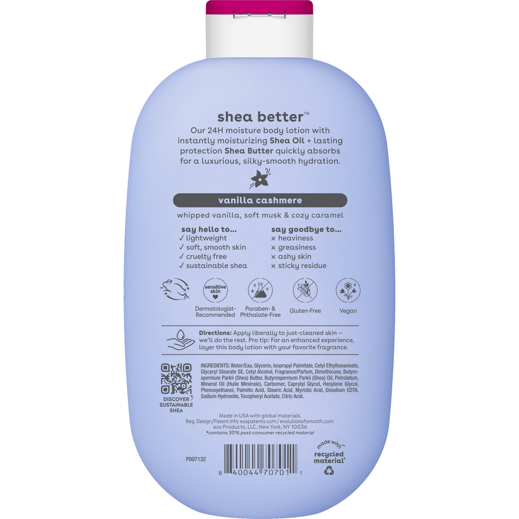 eos Shea Better 24H Moisture Body Lotion, Vanilla Cashmere, for Dry Skin, 16 fl oz