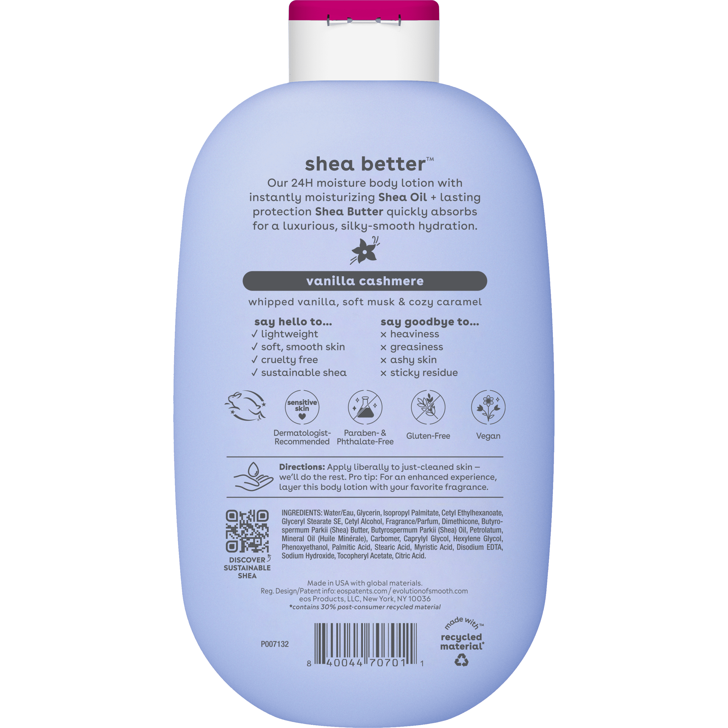 eos Shea Better 24H Moisture Body Lotion, Vanilla Cashmere, for Dry Skin, 16 fl oz