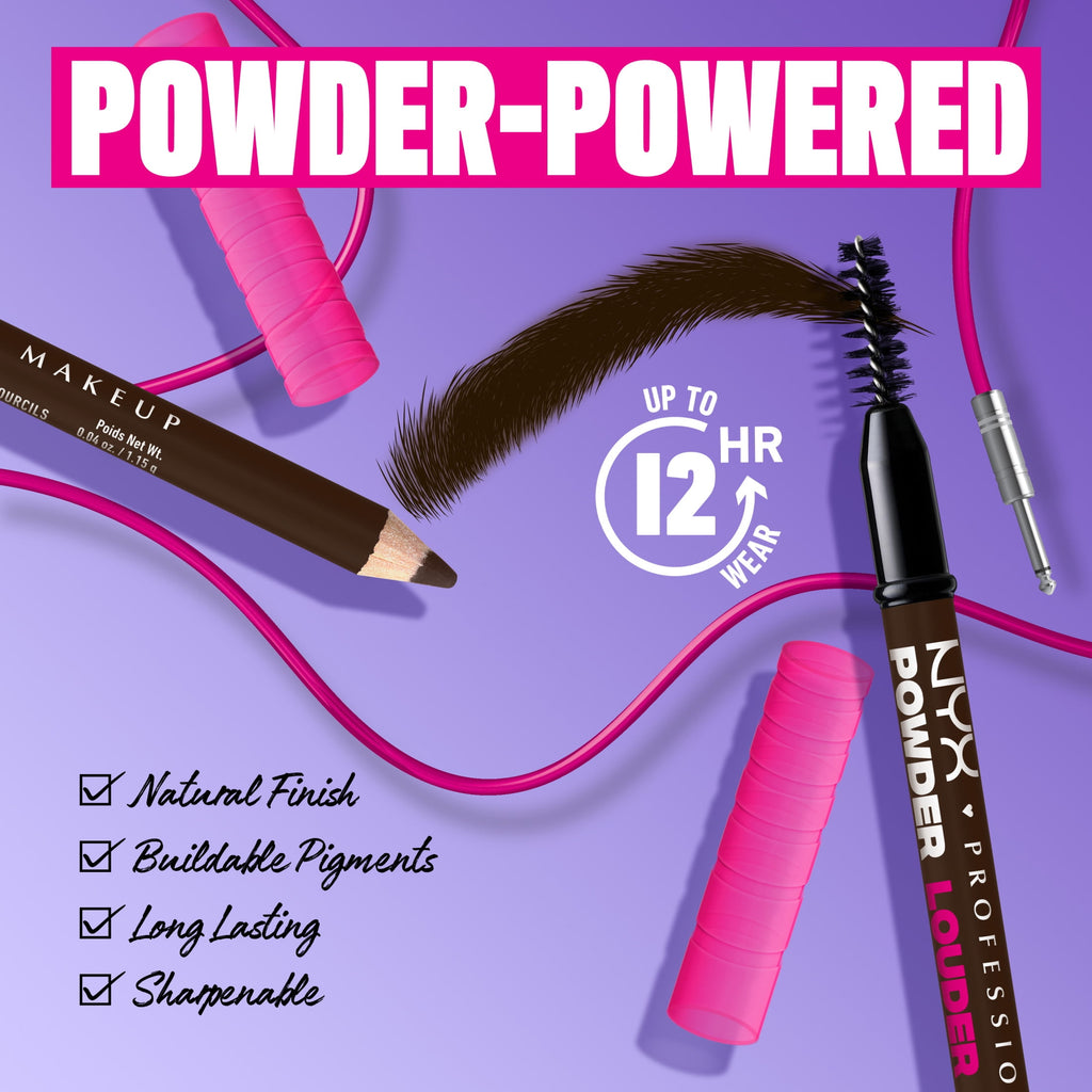 NYX Professional Makeup Brow Powder Louder, Brow Pencil, Deep Brown, 1 Count, Deep Brown, 0.04 oz