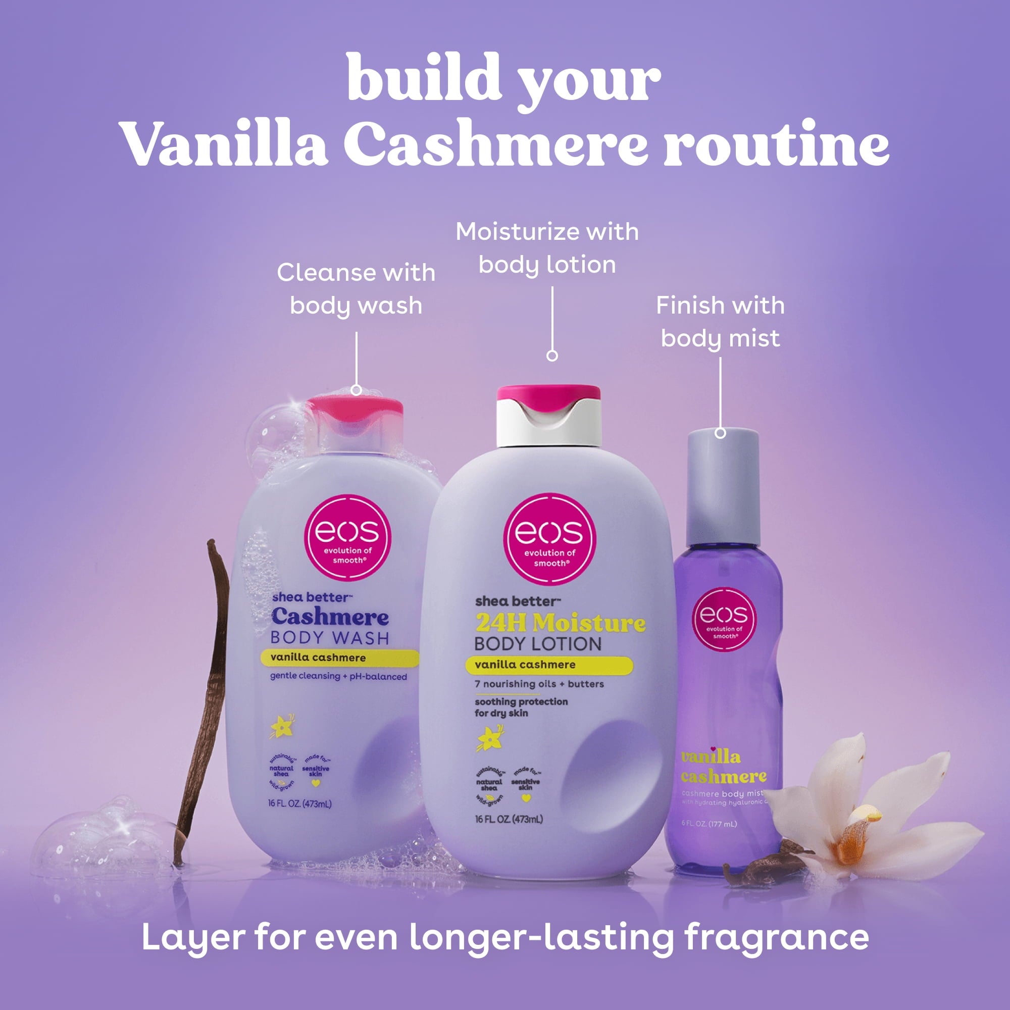 eos Shea Better 24H Moisture Body Lotion, Vanilla Cashmere, for Dry Skin, 16 fl oz