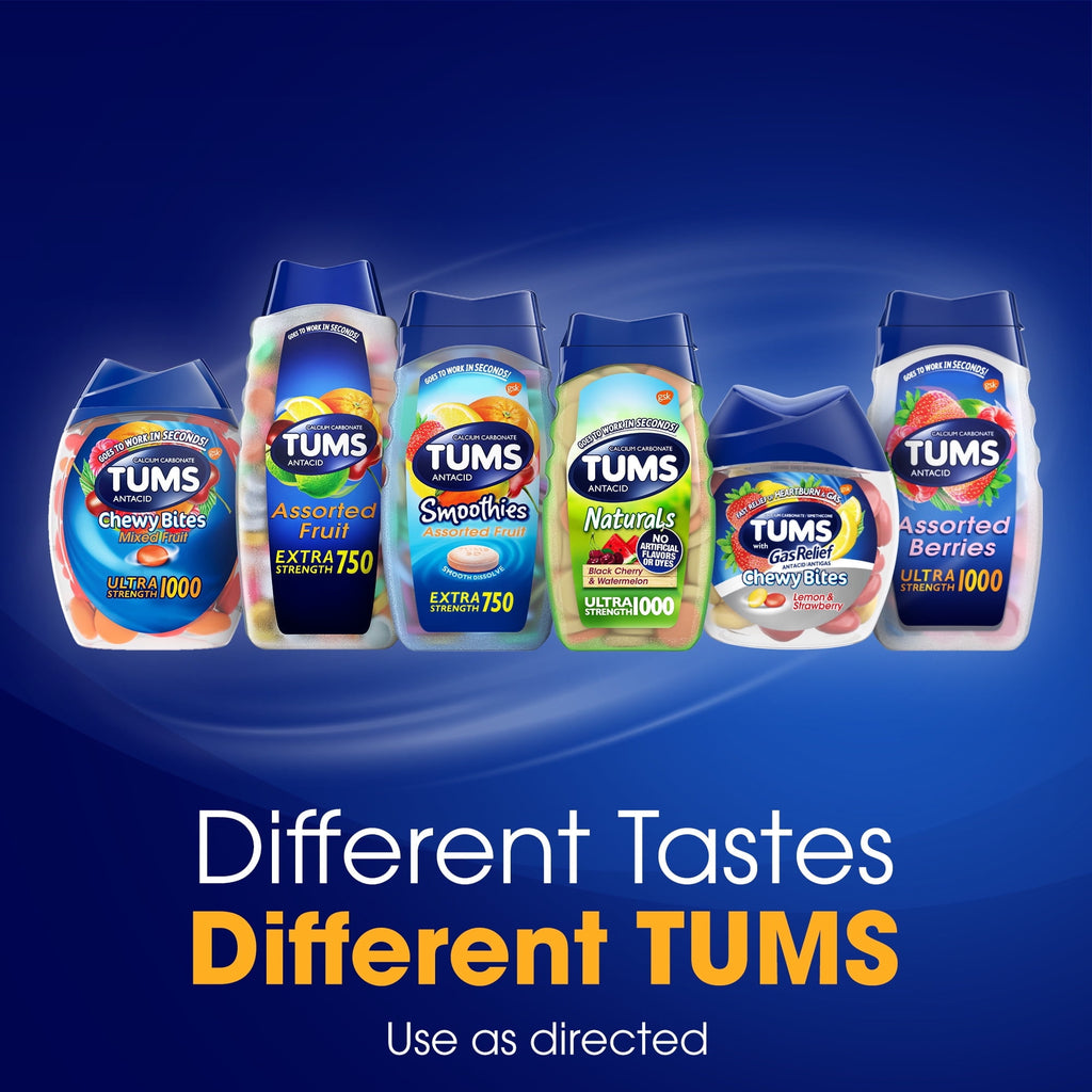 Tums Smoothies Extra Strength Heartburn Relief Chewable Antacid Tablets, Berry Fusion, 60 Ct