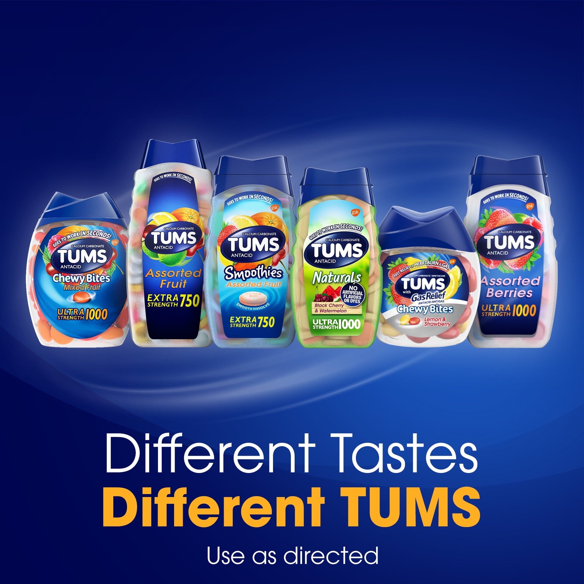 Tums Smoothies Extra Strength Heartburn Relief Chewable Antacid Tablets, Berry Fusion, 60 Ct