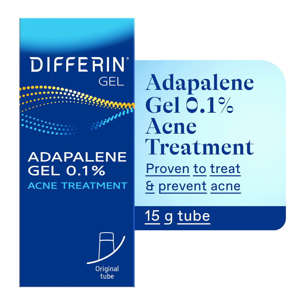 Differin Prescription-Strength Retinoid Acne Treatment Gel for Face with 0.1% Adapalene, Clears & Prevents Acne, Fragrance-Free, 15g Tube