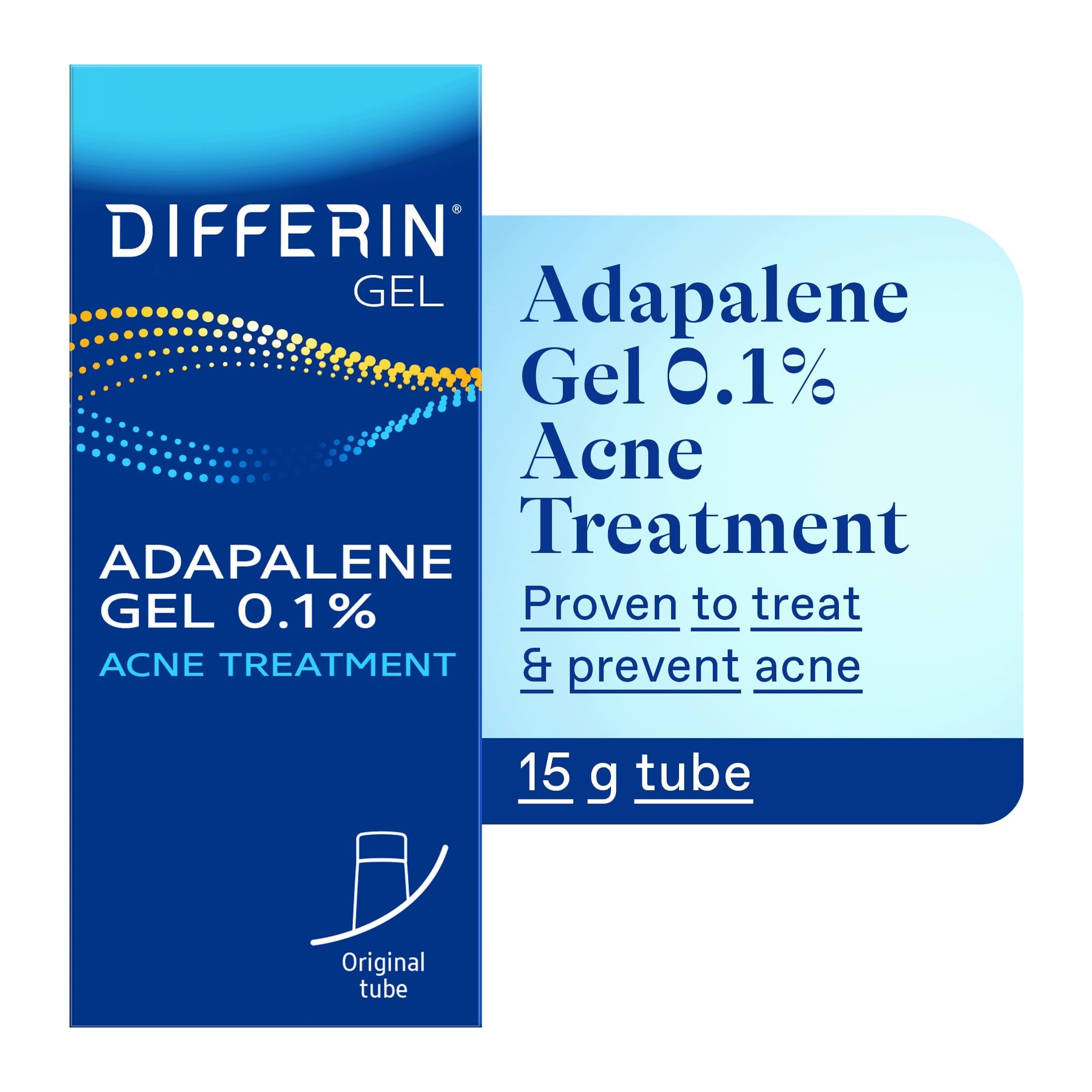 Differin Prescription-Strength Retinoid Acne Treatment Gel for Face with 0.1% Adapalene, Clears & Prevents Acne, Fragrance-Free, 15g Tube