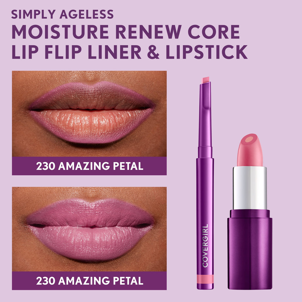 COVERGIRL Simply Ageless Moisture Renew Core Lipstick, 230 Amazing Petal, 0.14 oz