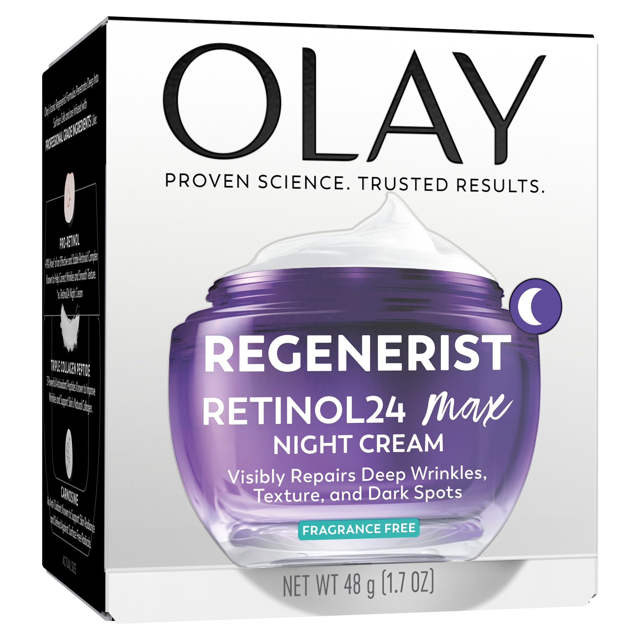 Olay Retinol 24 Max Night Moisturizing Cream with Triple Collagen Peptide, Fragrance-Free, 1.7 oz