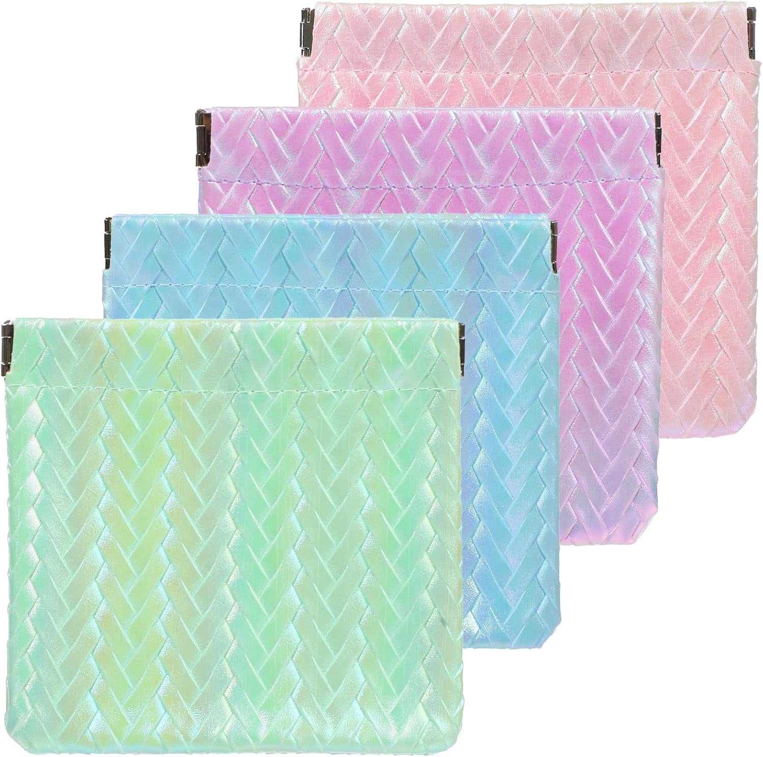 4PCS Snap Closure Pouches, Gradient Leather Pocket Cosmetic Pouch Organizer, Portable Travel Pouchic for Cosmetics Earphones Jewelry (Glitter)