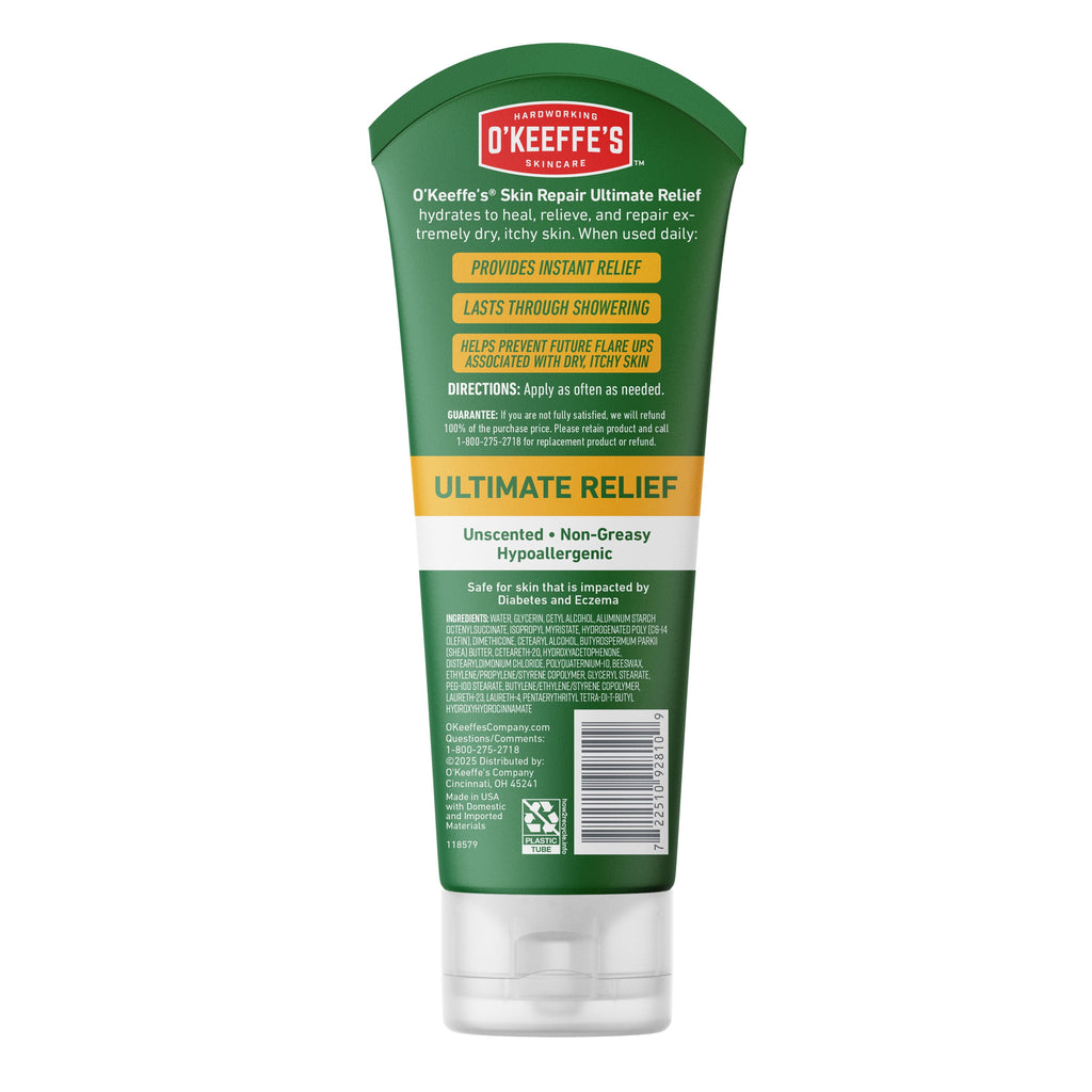 O’Keeffe’s Skin Repair Body Cream, Ultimate Relief, 48 Hour Moisture, Unscented, 7oz Tube