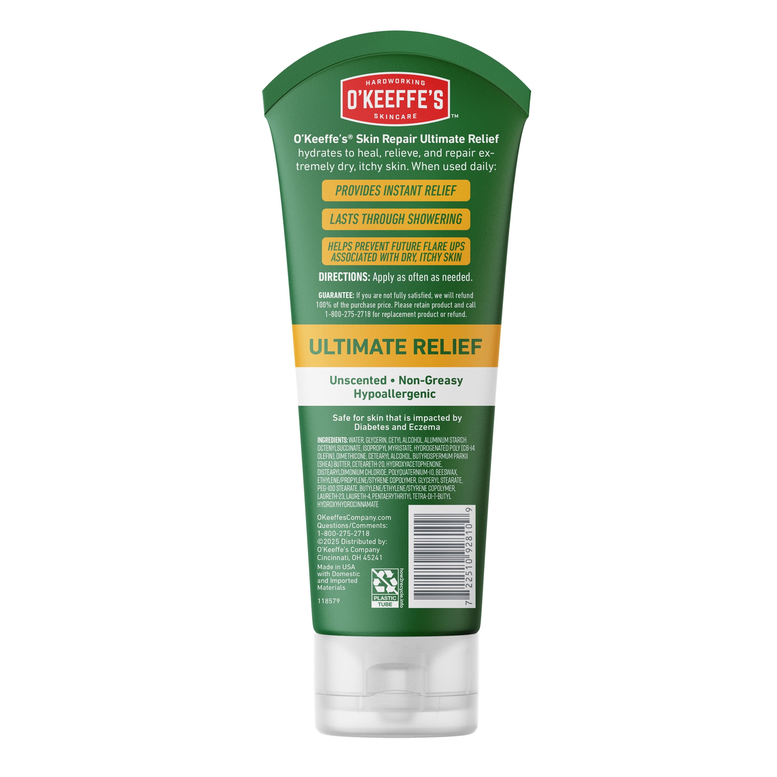 O’Keeffe’s Skin Repair Body Cream, Ultimate Relief, 48 Hour Moisture, Unscented, 7oz Tube