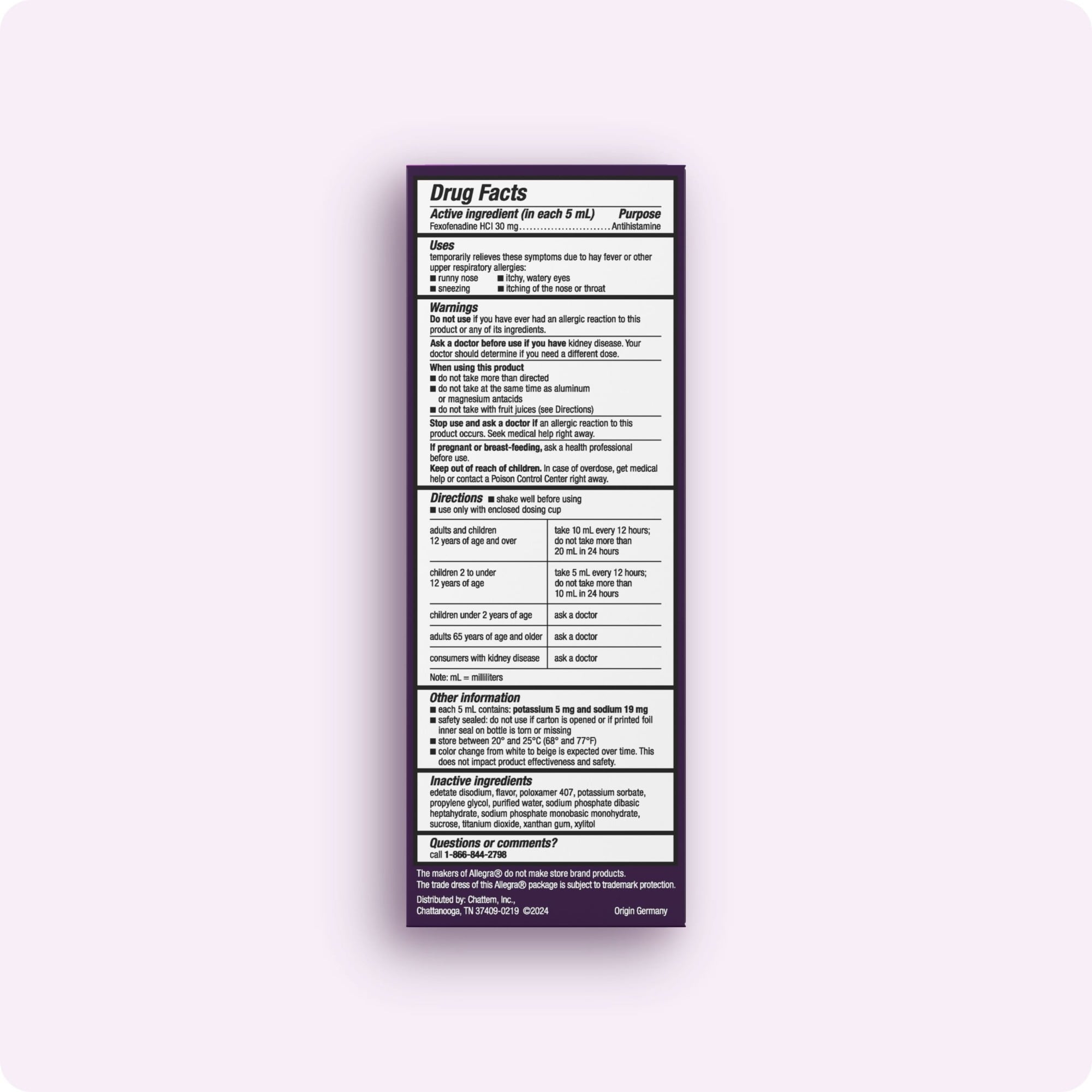 Allegra Children's 12-Hour Allergy Relief Liquid, Non-Drowsy Indoor and Outdoor Allergy Medicine, 30 mg Fexofenadine HCI Antihistamine For Kids, Berry Flavor, 8 oz.
