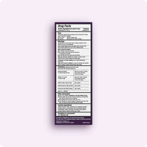 Allegra Children's 12-Hour Allergy Relief Liquid, Non-Drowsy Indoor and Outdoor Allergy Medicine, 30 mg Fexofenadine HCI Antihistamine For Kids, Berry Flavor, 8 oz.