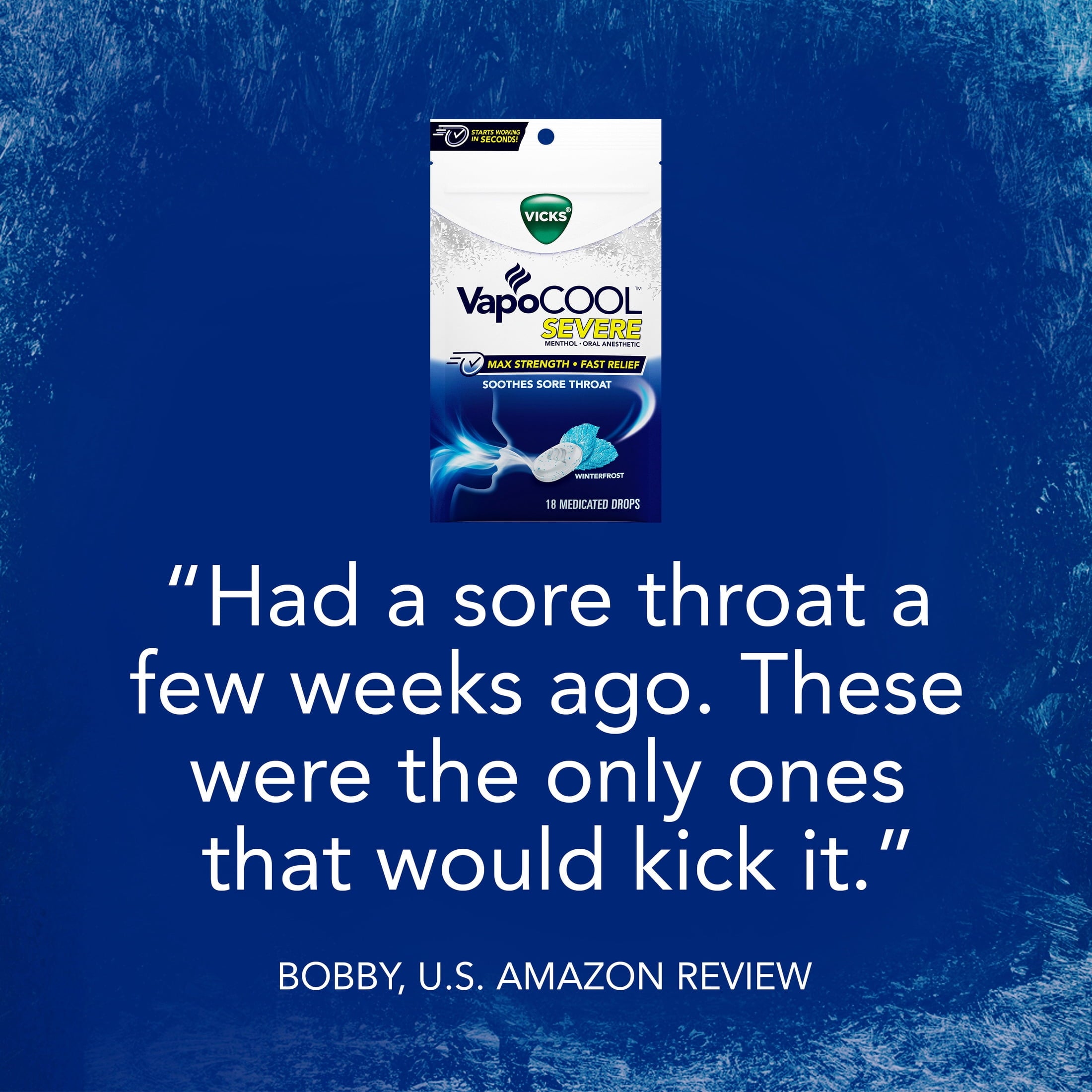 Vicks VapoCOOL SEVERE Medicated Sore Throat Drops, Menthol, Winterfrost Flavor, 45 count