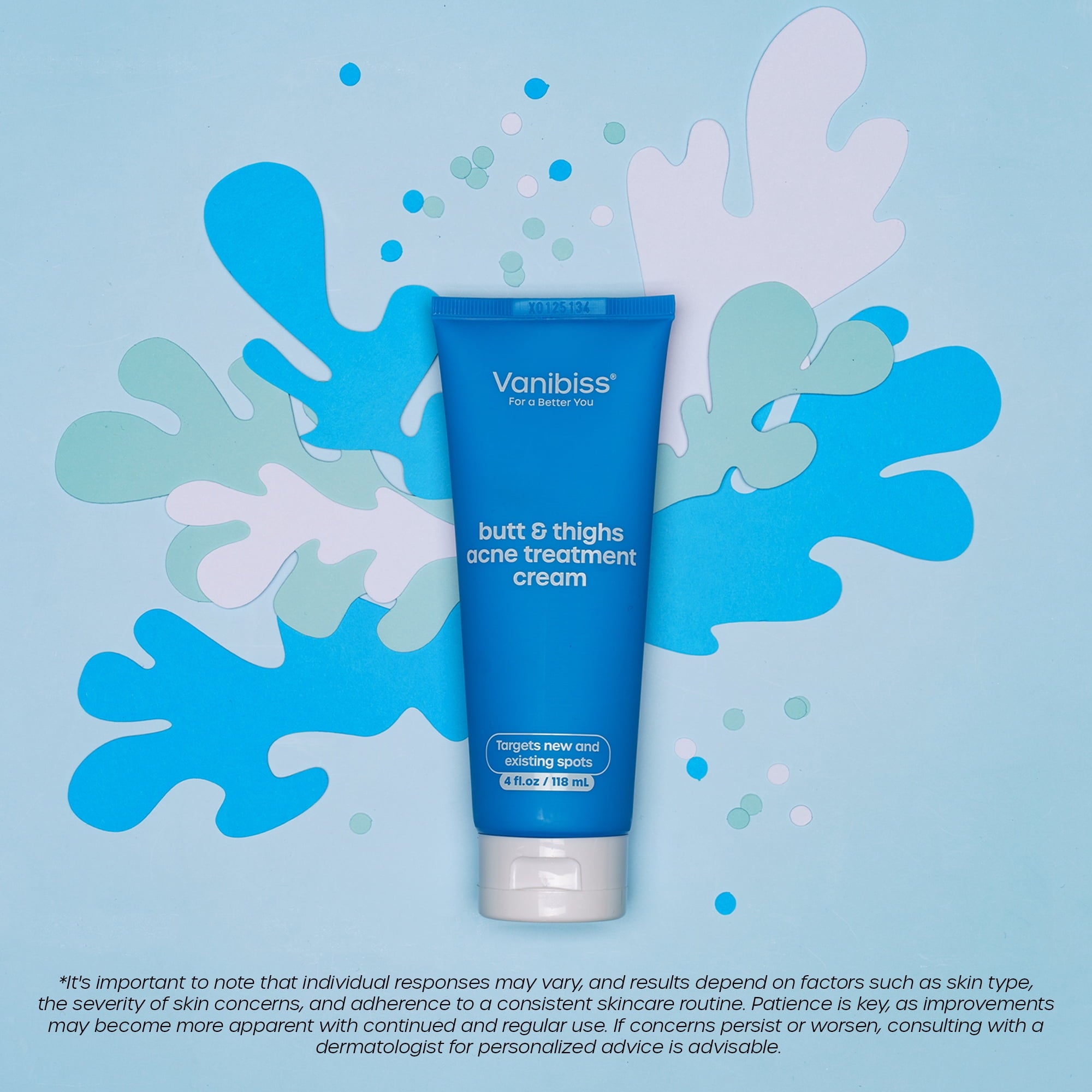 Vanibiss Butt and Thighs Acne Treatment Cream with 2% Salicylic Acid, Exfoliates & Repairs Acne-Prone Skin, 4oz