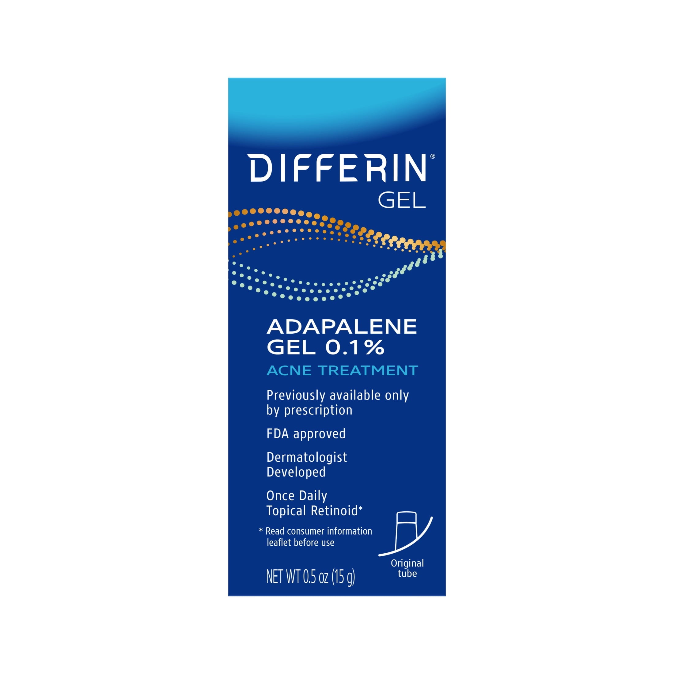 Differin Prescription-Strength Retinoid Acne Treatment Gel for Face with 0.1% Adapalene, Clears & Prevents Acne, Fragrance-Free, 15g Tube