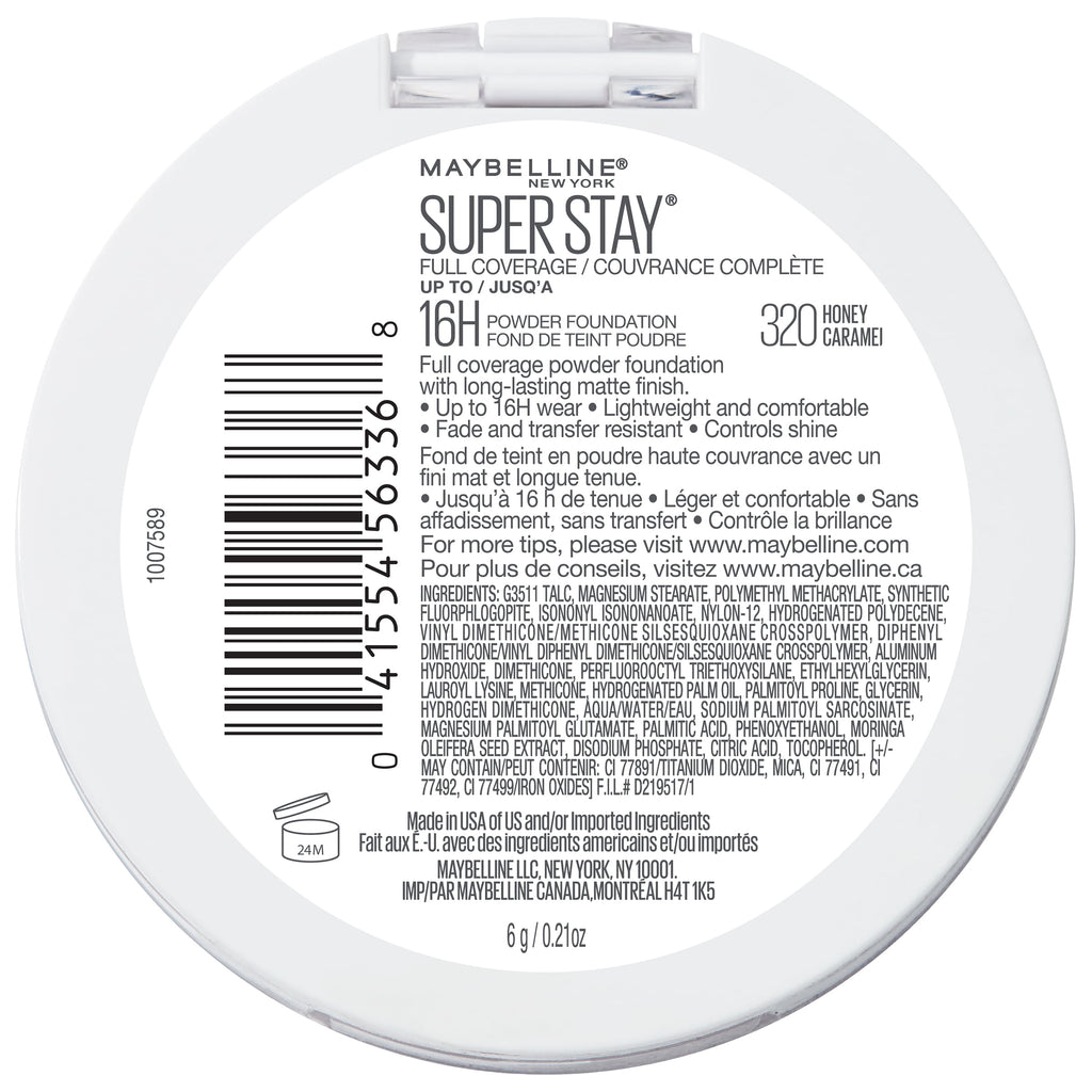Maybelline Super Stay Powder Foundation Makeup, Full Coverage, 320 Honey, 0.21 oz