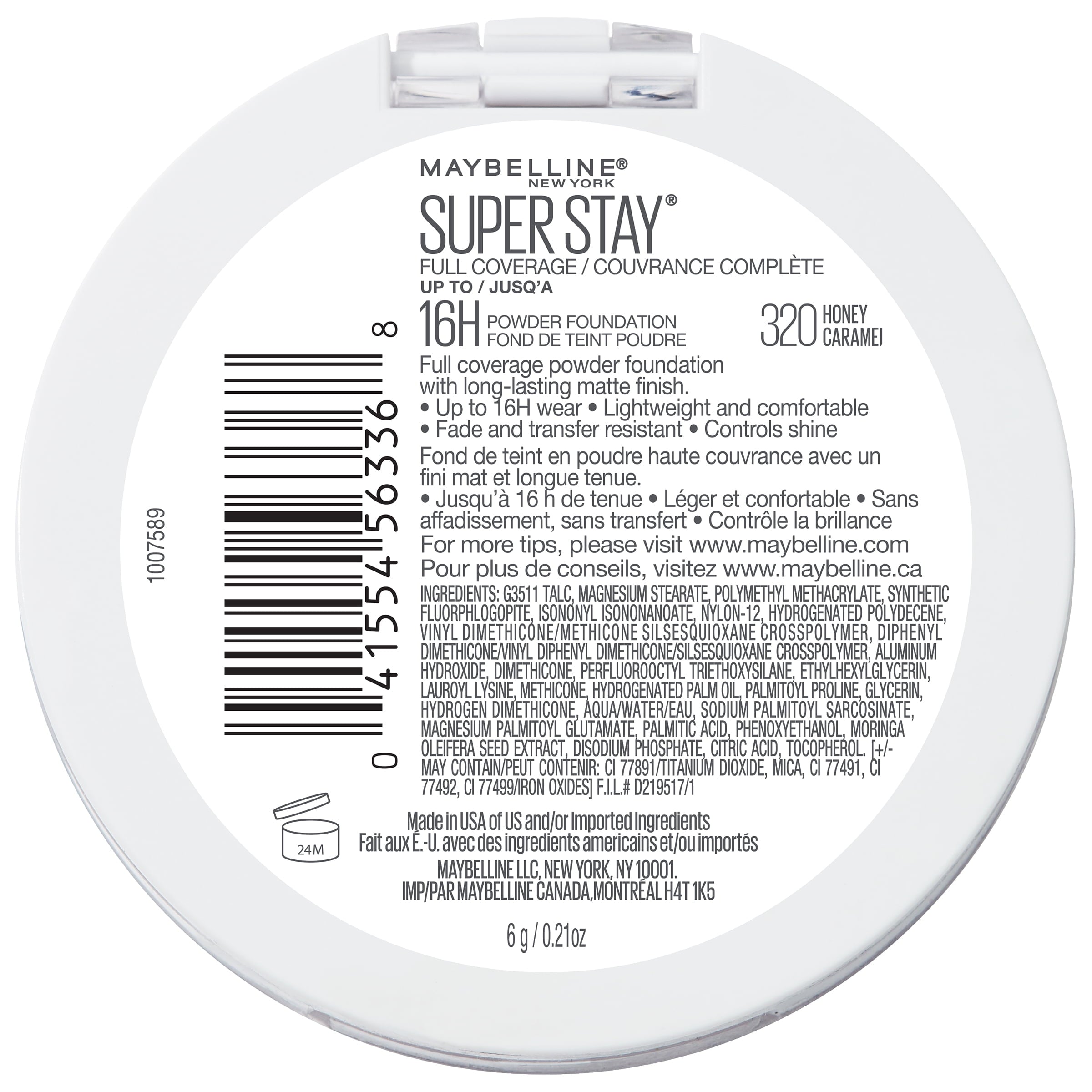 Maybelline Super Stay Powder Foundation Makeup, Full Coverage, 320 Honey, 0.21 oz