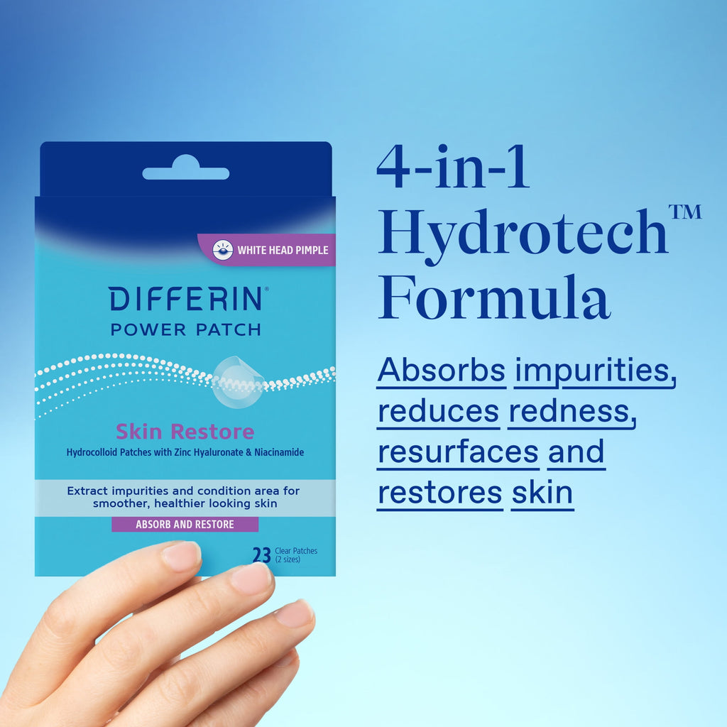 Differin Power Patches for White Head Pimples, Hydrocolloid Acne Patches, Zinc Hyaluronate and Niacinamide, 23 ct