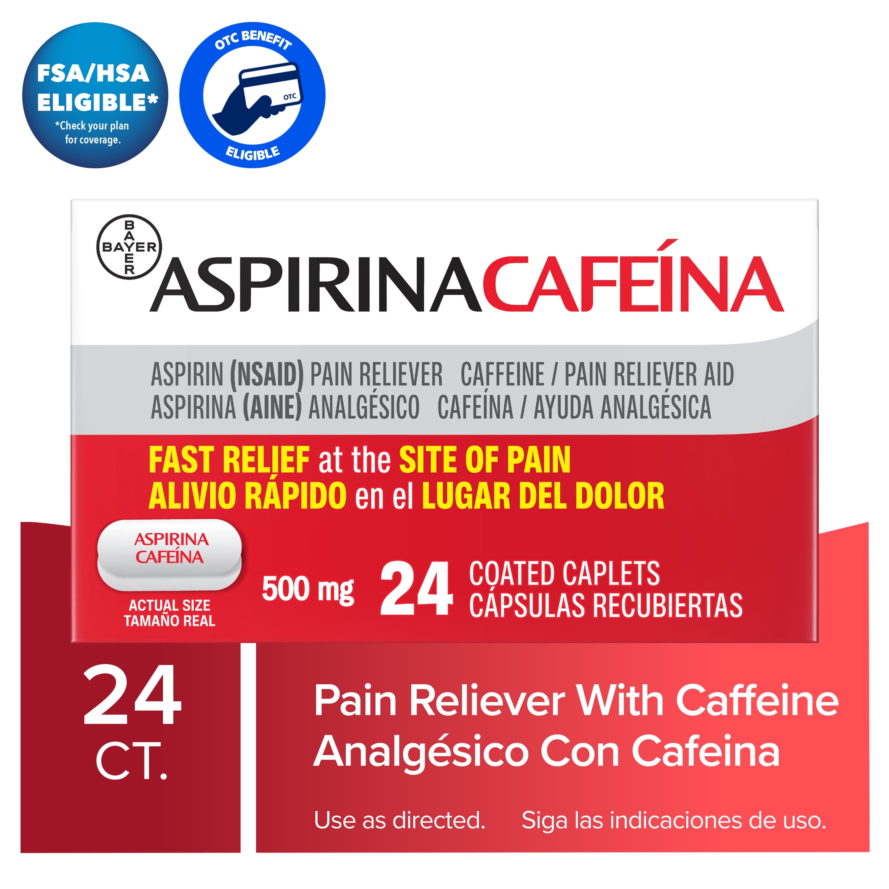 Aspirina Cafeína, Aspirin Plus Caffeine Pain Medicine, 24 Count