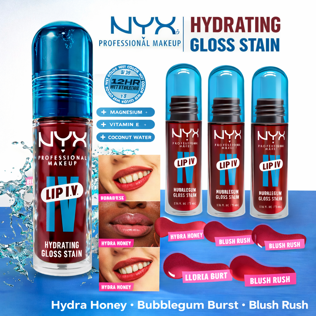 NYX Professional Makeup Lip I.V. Hydrating Gloss Stain, Vitamin-Infused, Assorted Shades
