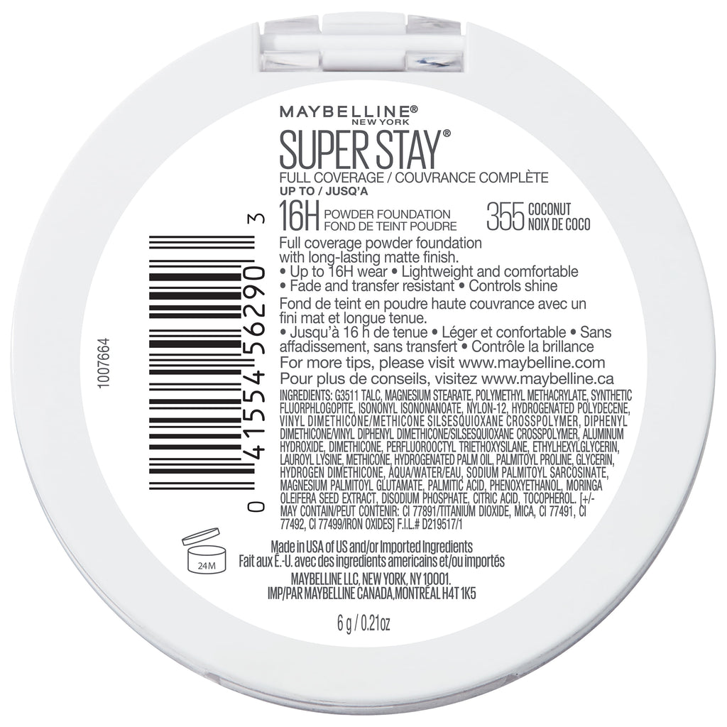 Maybelline Super Stay Full Coverage Powder Foundation Makeup, Matte Finish, Coconut