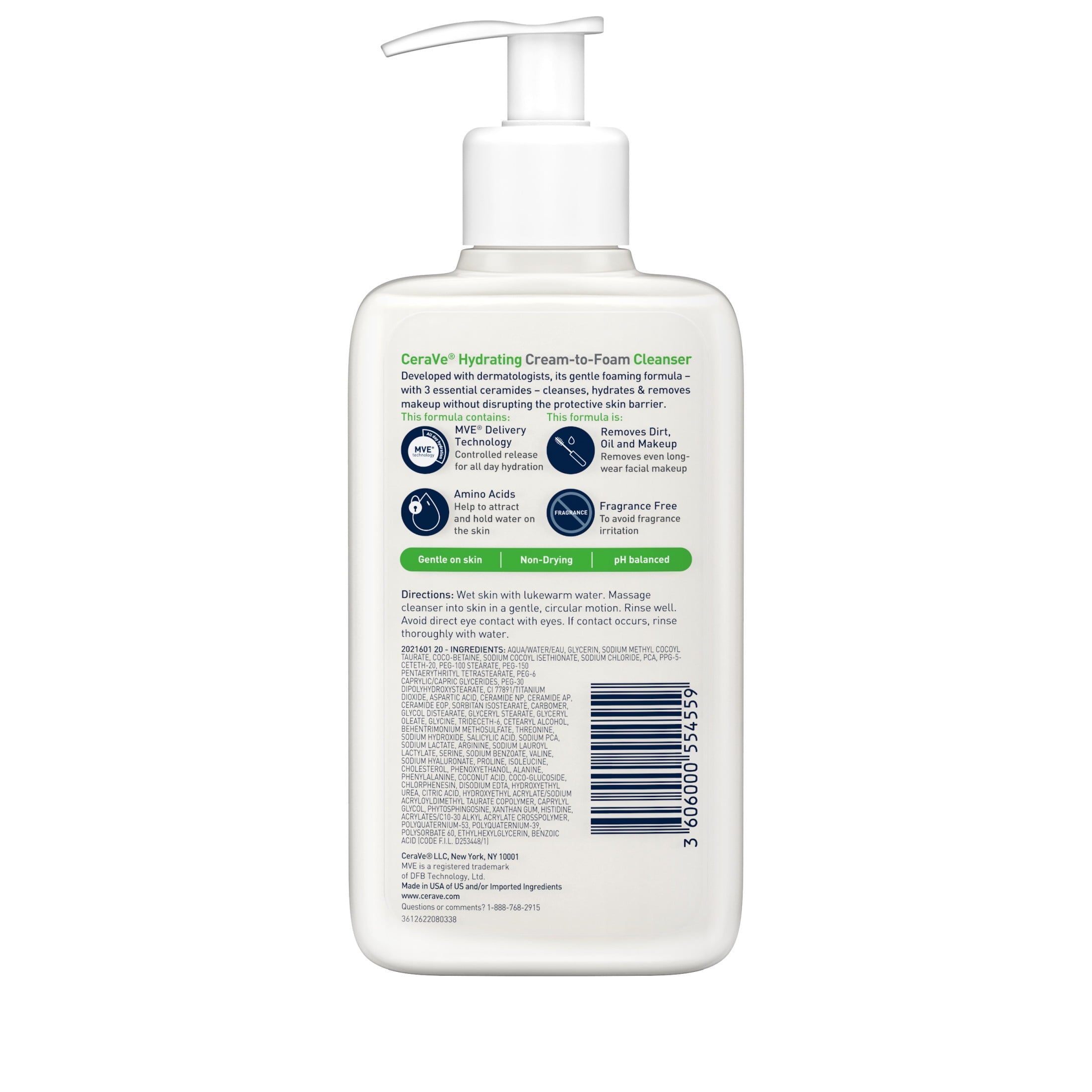CeraVe Facial Wash Hydrating Cream-to-Foam with Hyaluronic Acid for Normal to Dry Skin 8 fl oz
