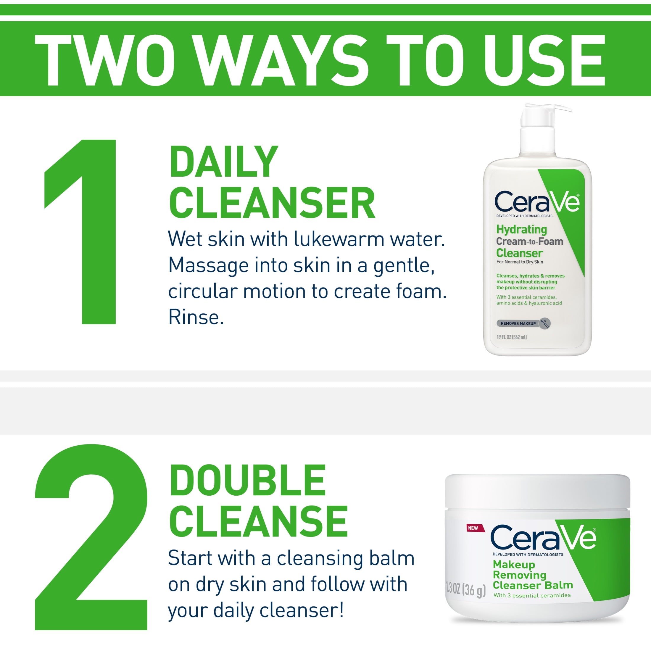 CeraVe Facial Wash Hydrating Cream-to-Foam with Hyaluronic Acid for Normal to Dry Skin 8 fl oz