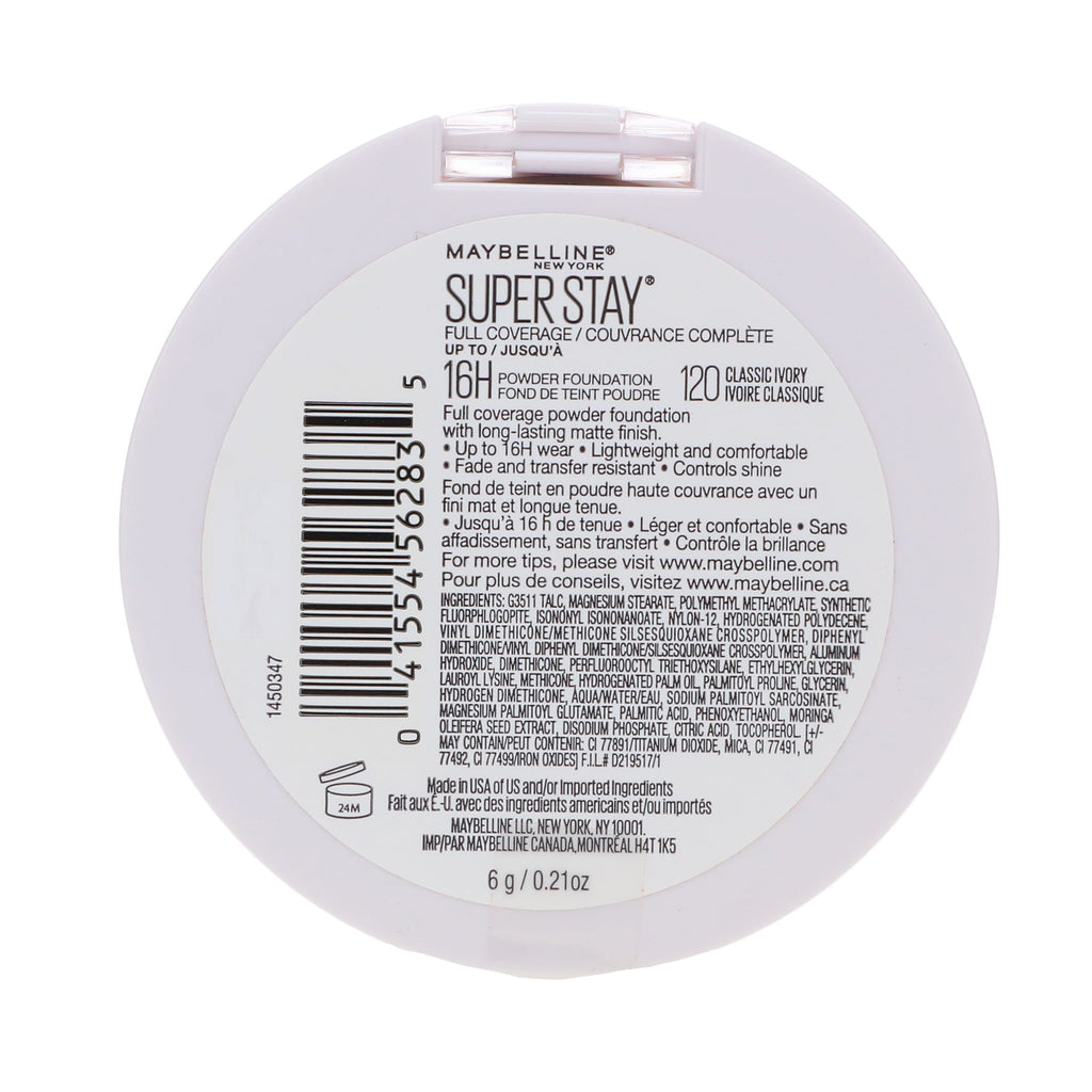 Maybelline Super Stay Full Coverage Powder Foundation Makeup, Matte Finish, Classic Ivory