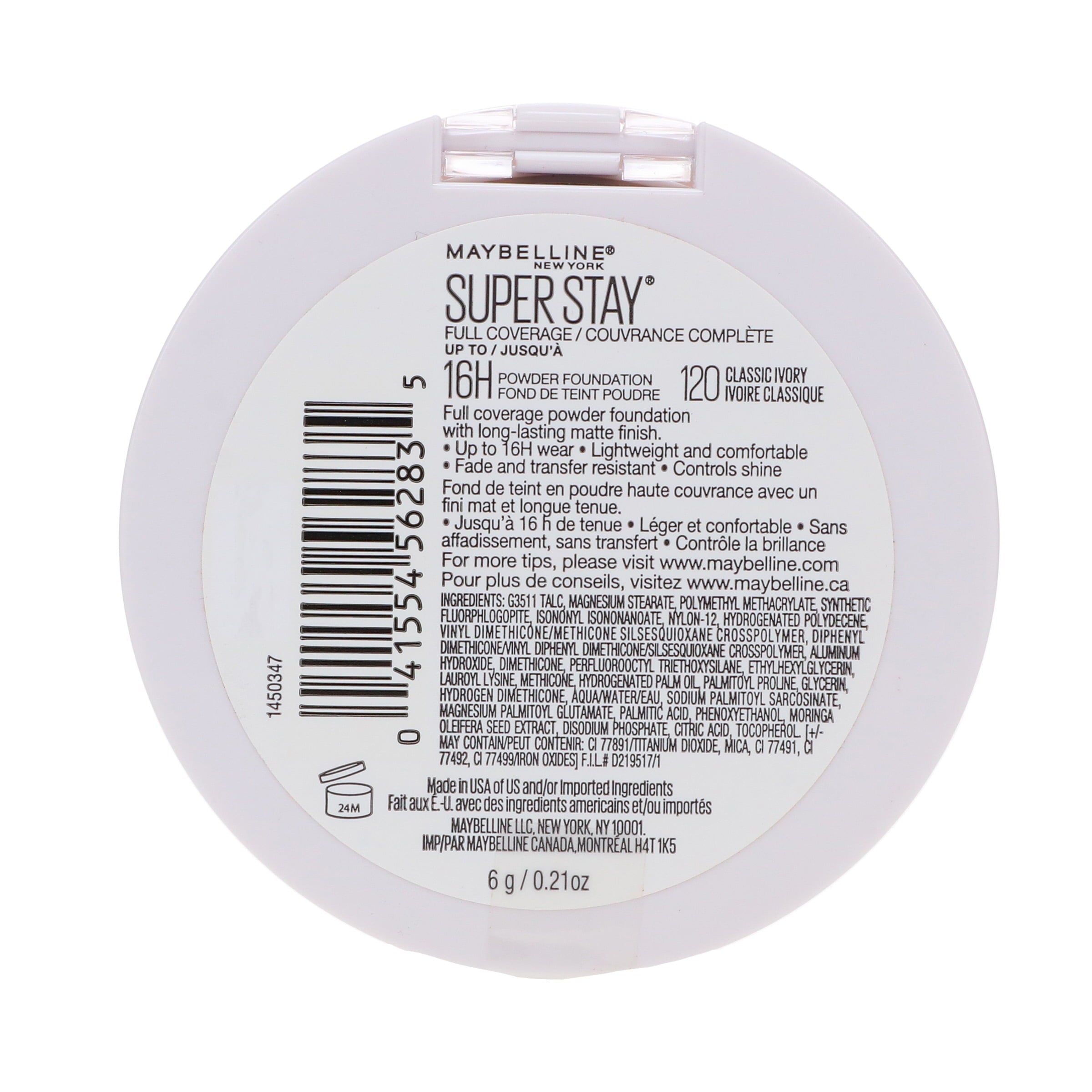 Maybelline Super Stay Full Coverage Powder Foundation Makeup, Matte Finish, Classic Ivory