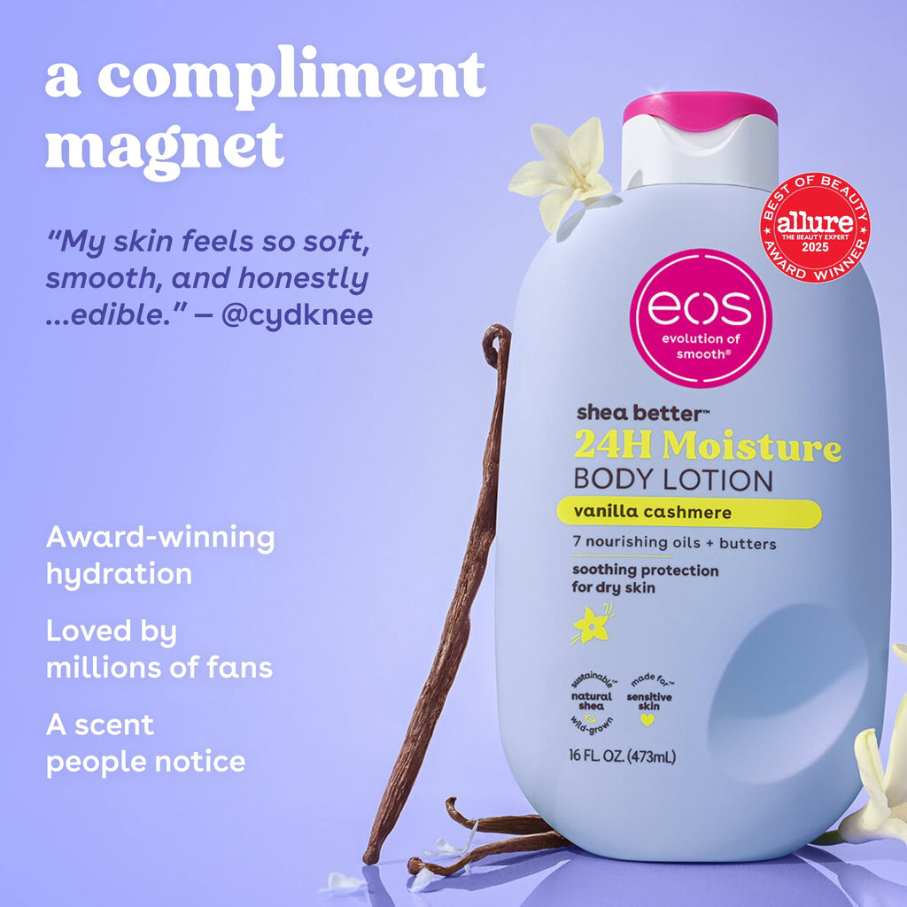 eos Shea Better 24H Moisture Body Lotion, Vanilla Cashmere, for Dry Skin, 16 fl oz