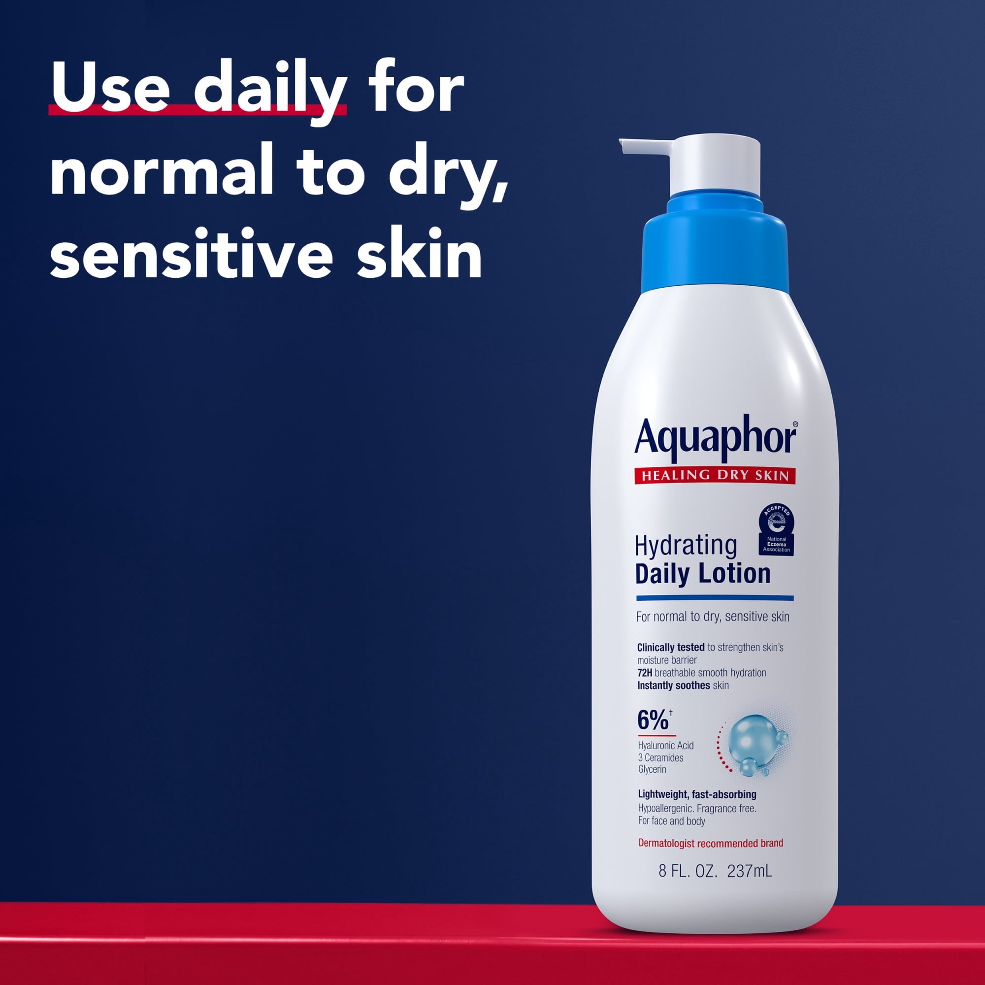 Aquaphor Daily Hydrating Face and Body Lotion, 8 fl oz Pump Bottle