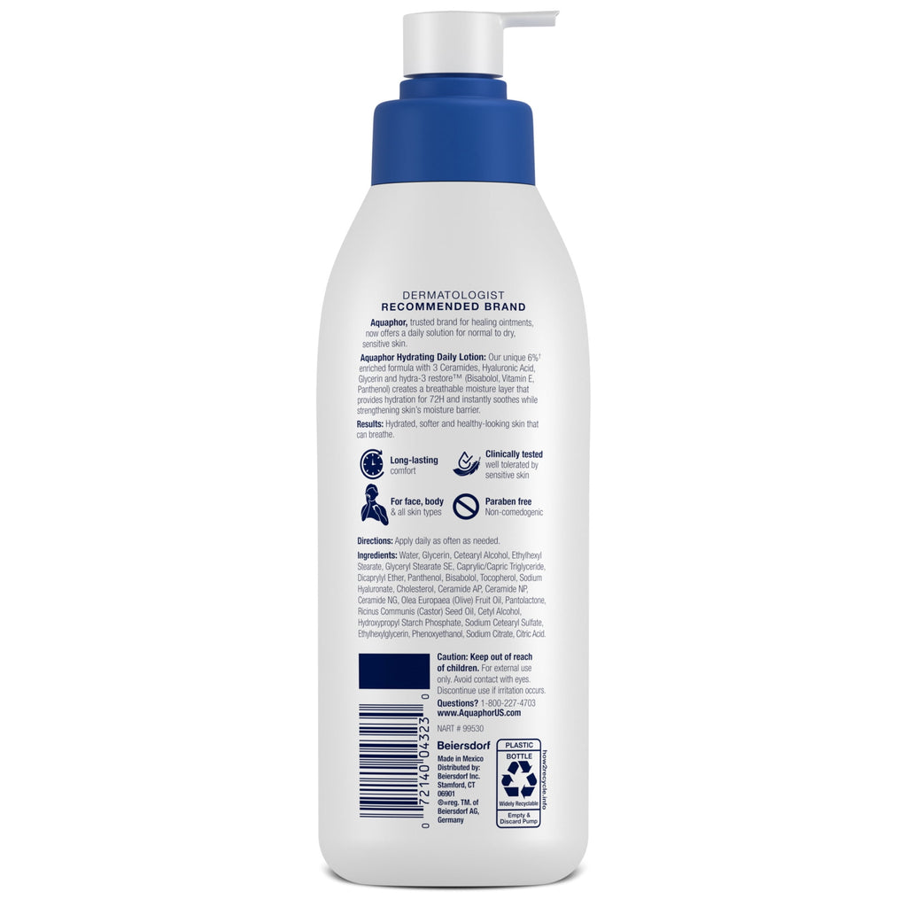 Aquaphor Daily Hydrating Face and Body Lotion, 8 fl oz Pump Bottle