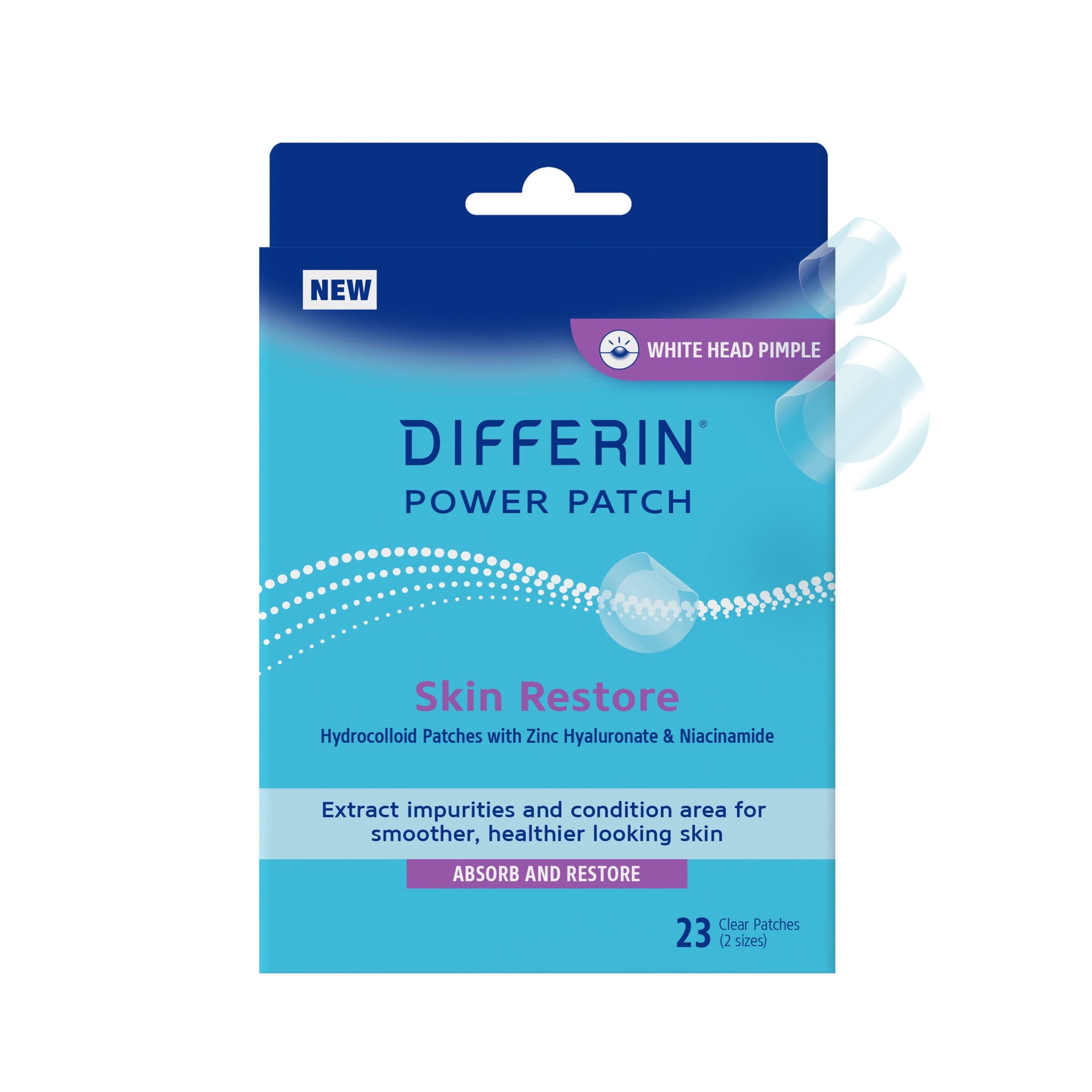 Differin Power Patches for White Head Pimples, Hydrocolloid Acne Patches, Zinc Hyaluronate and Niacinamide, 23 ct